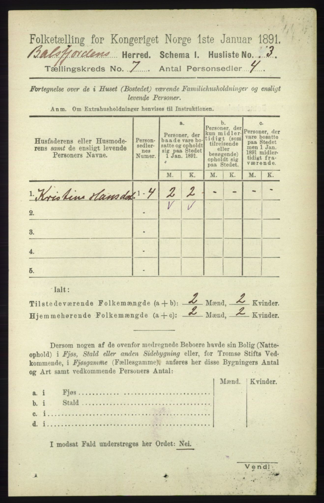 RA, 1891 census for 1933 Balsfjord, 1891, p. 1975