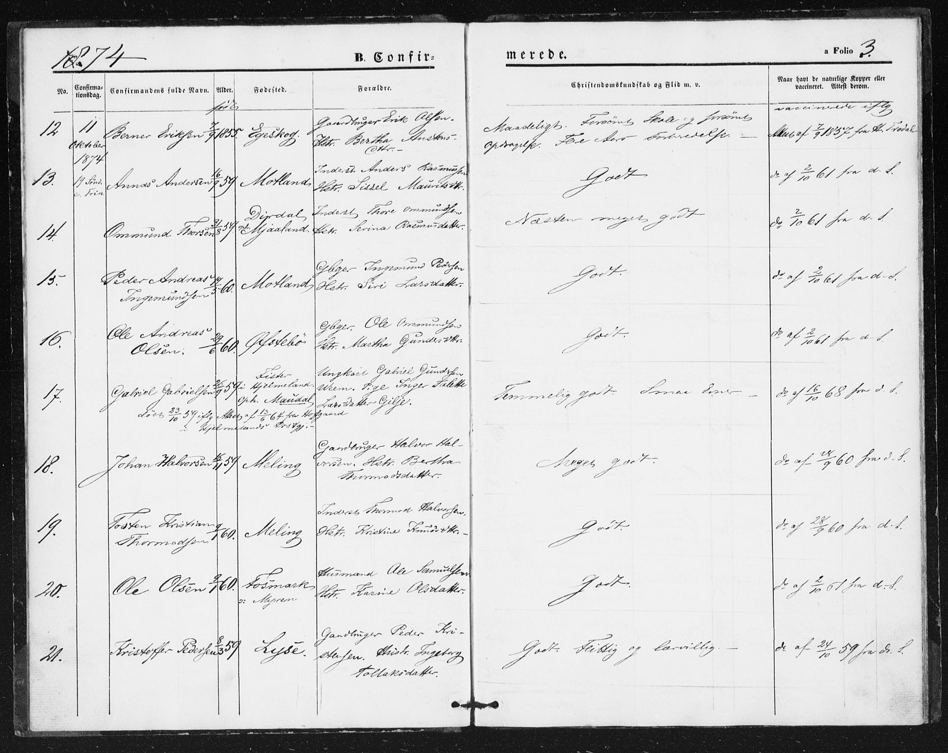 Høgsfjord sokneprestkontor, SAST/A-101624/H/Ha/Haa/L0003: Parish register (official) no. A 3, 1874-1875, p. 3