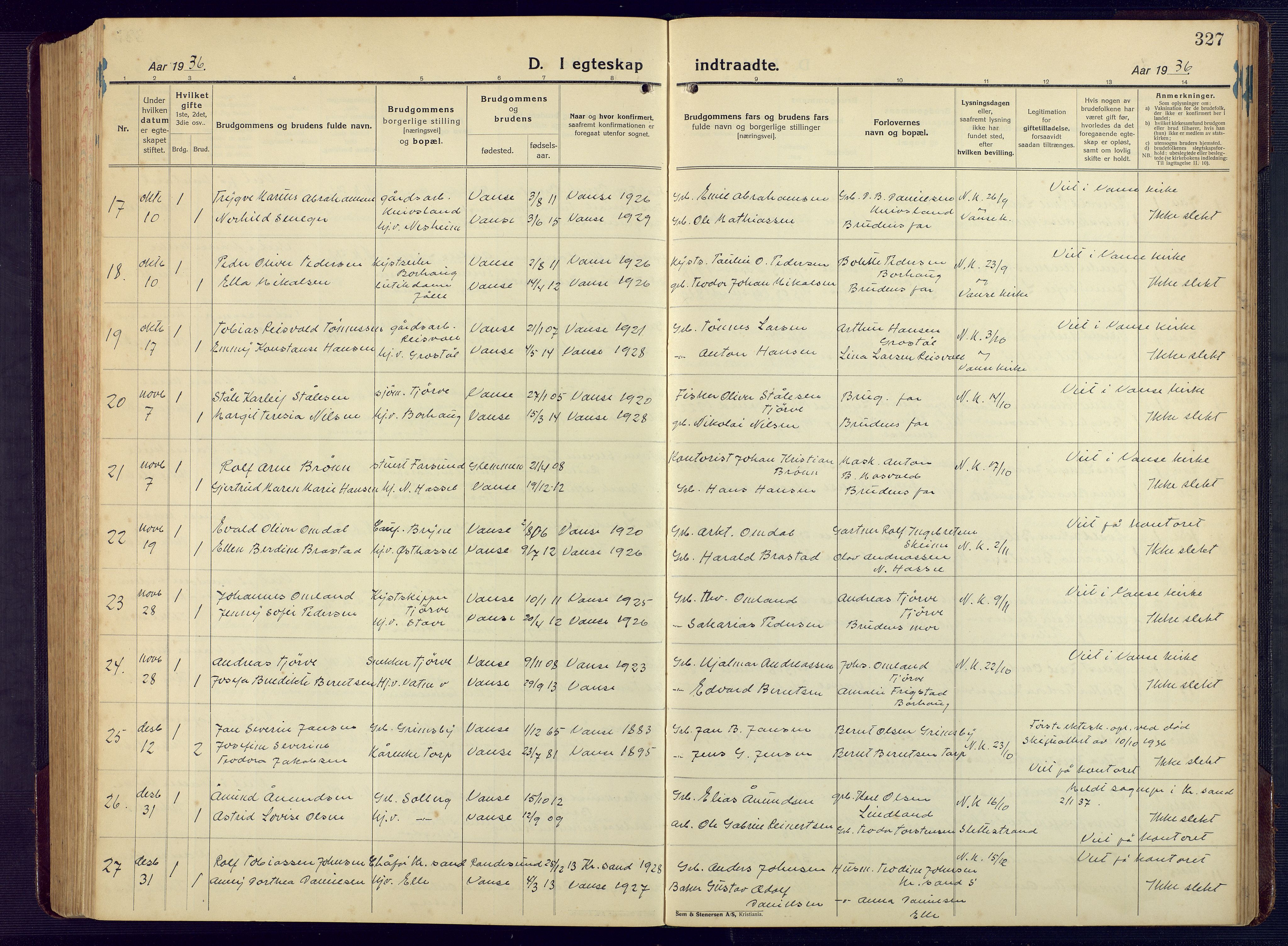 Lista sokneprestkontor, AV/SAK-1111-0027/F/Fb/L0006: Parish register (copy) no. B 6, 1924-1947, p. 327