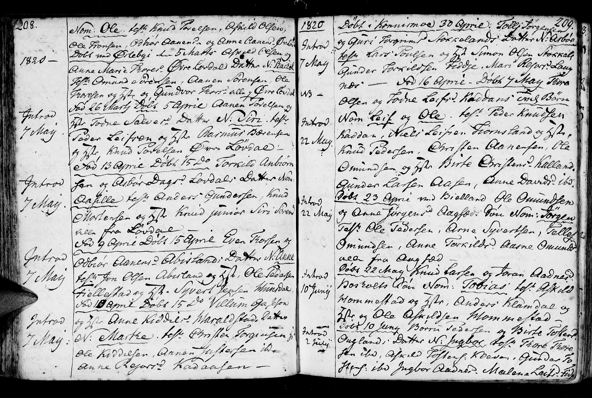 Holum sokneprestkontor, AV/SAK-1111-0022/F/Fa/Fab/L0004: Parish register (official) no. A 4, 1774-1847, p. 208-209