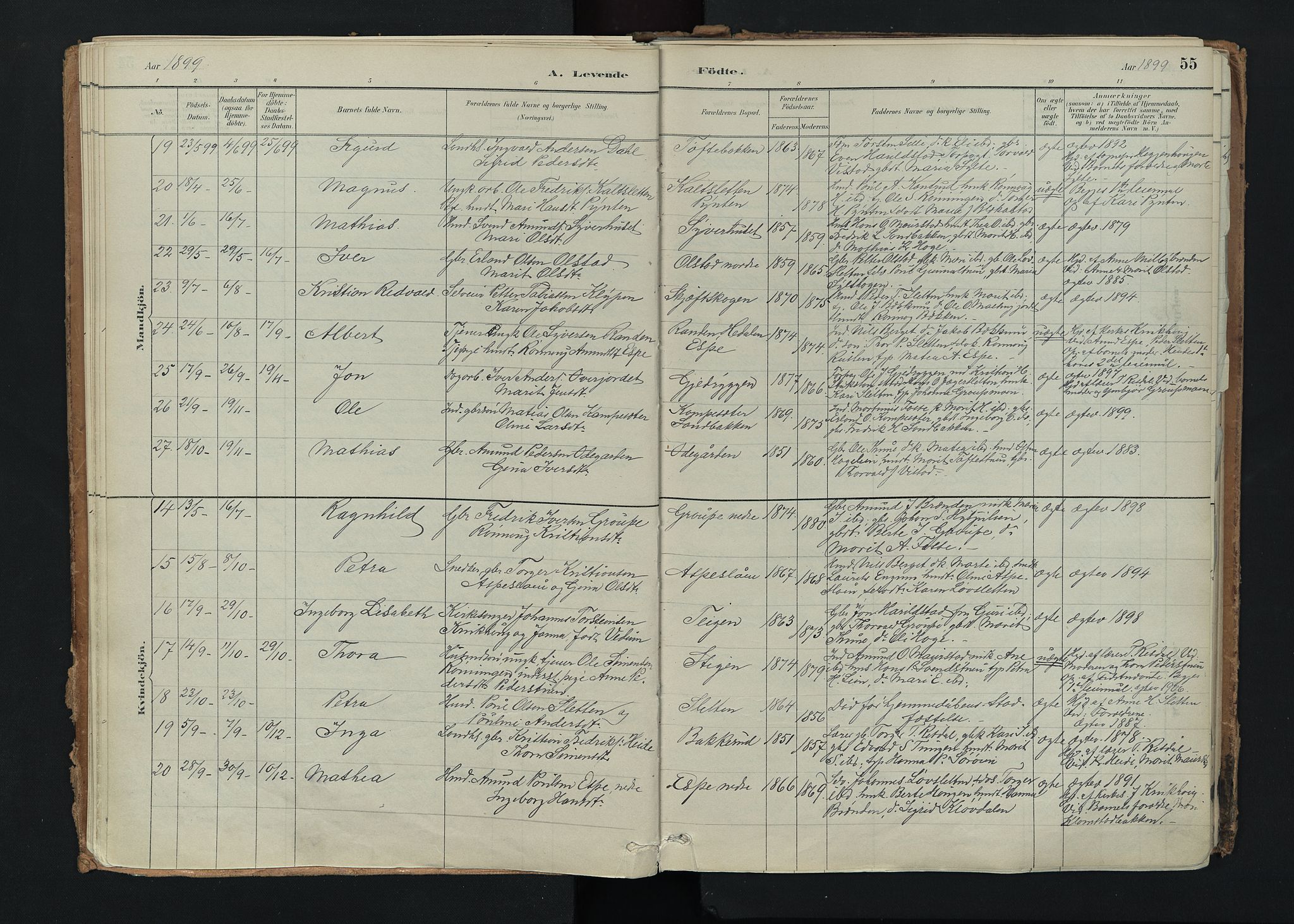 Nord-Fron prestekontor, SAH/PREST-080/H/Ha/Haa/L0005: Parish register (official) no. 5, 1884-1914, p. 55