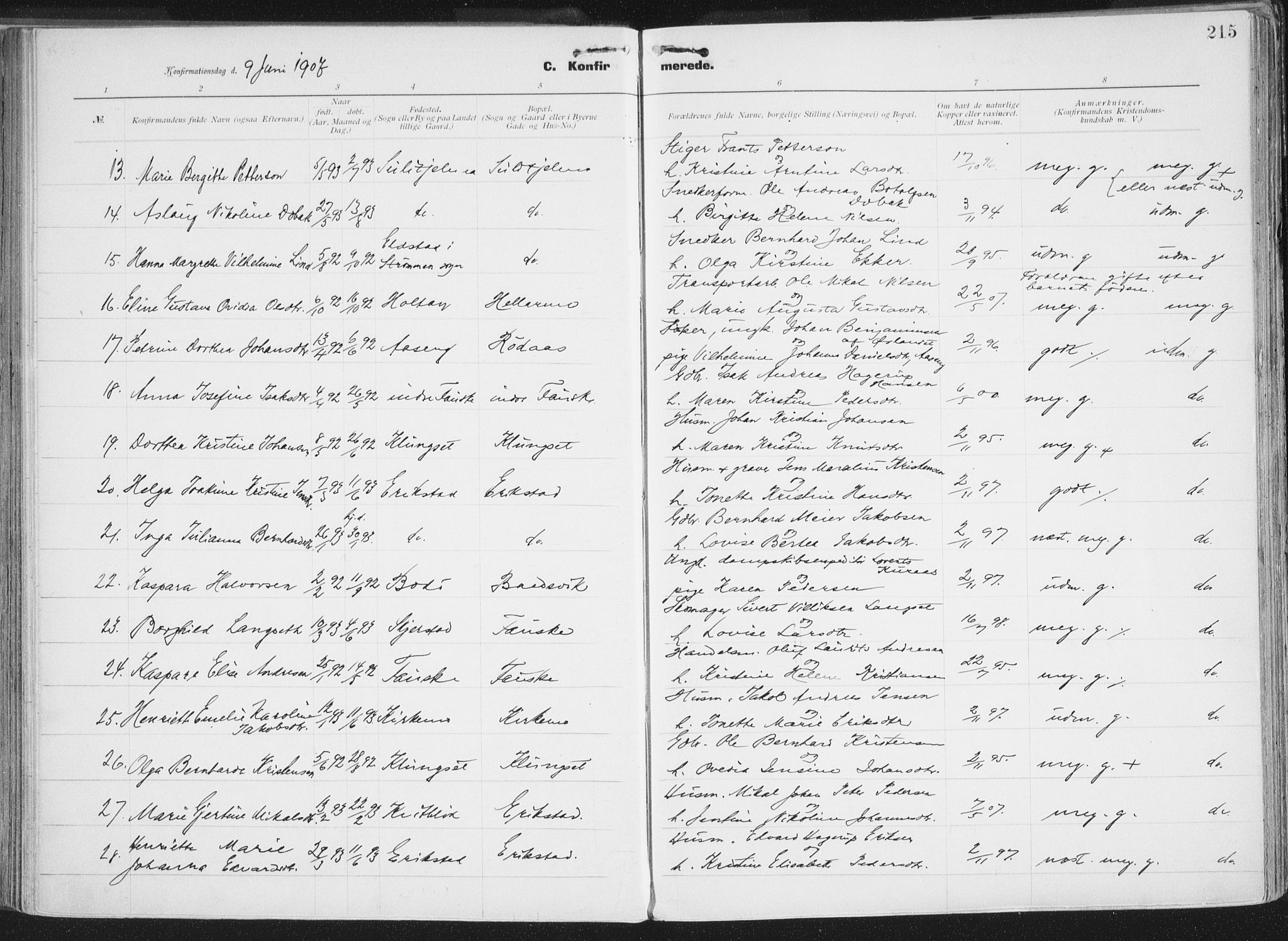 Ministerialprotokoller, klokkerbøker og fødselsregistre - Nordland, AV/SAT-A-1459/849/L0696: Parish register (official) no. 849A08, 1898-1910, p. 215