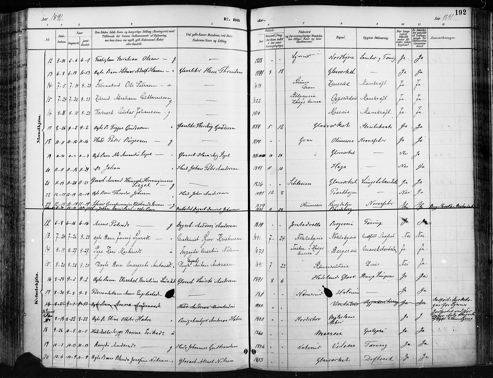 Jevnaker prestekontor, SAH/PREST-116/H/Ha/Haa/L0009: Parish register (official) no. 9, 1891-1901, p. 192