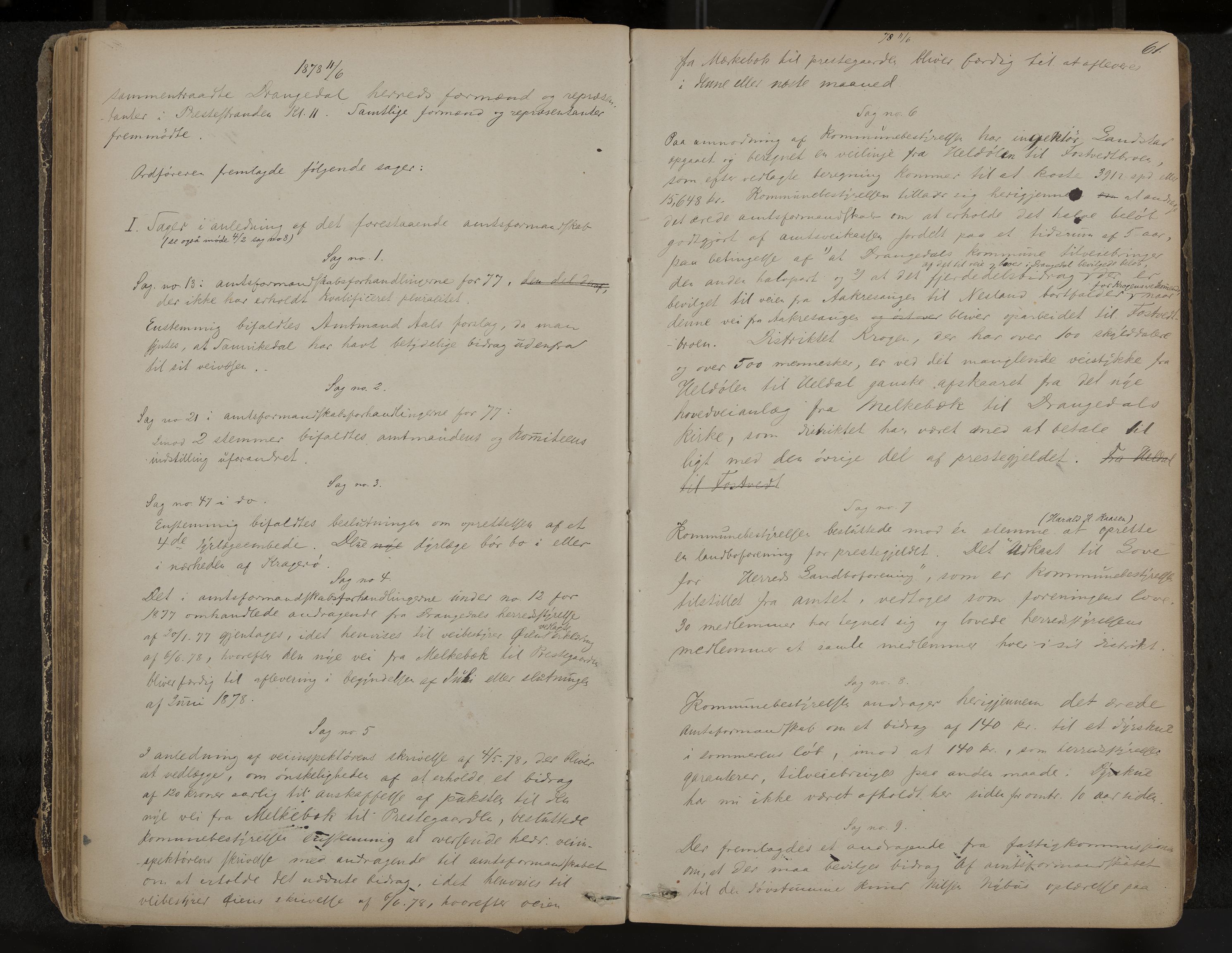 Drangedal formannskap og sentraladministrasjon, IKAK/0817021/A/L0002: Møtebok, 1870-1892, p. 61