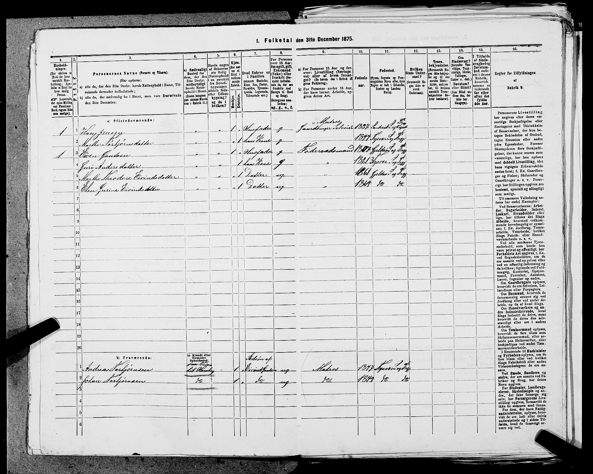 SAST, 1875 census for 1146P Tysvær, 1875, p. 657