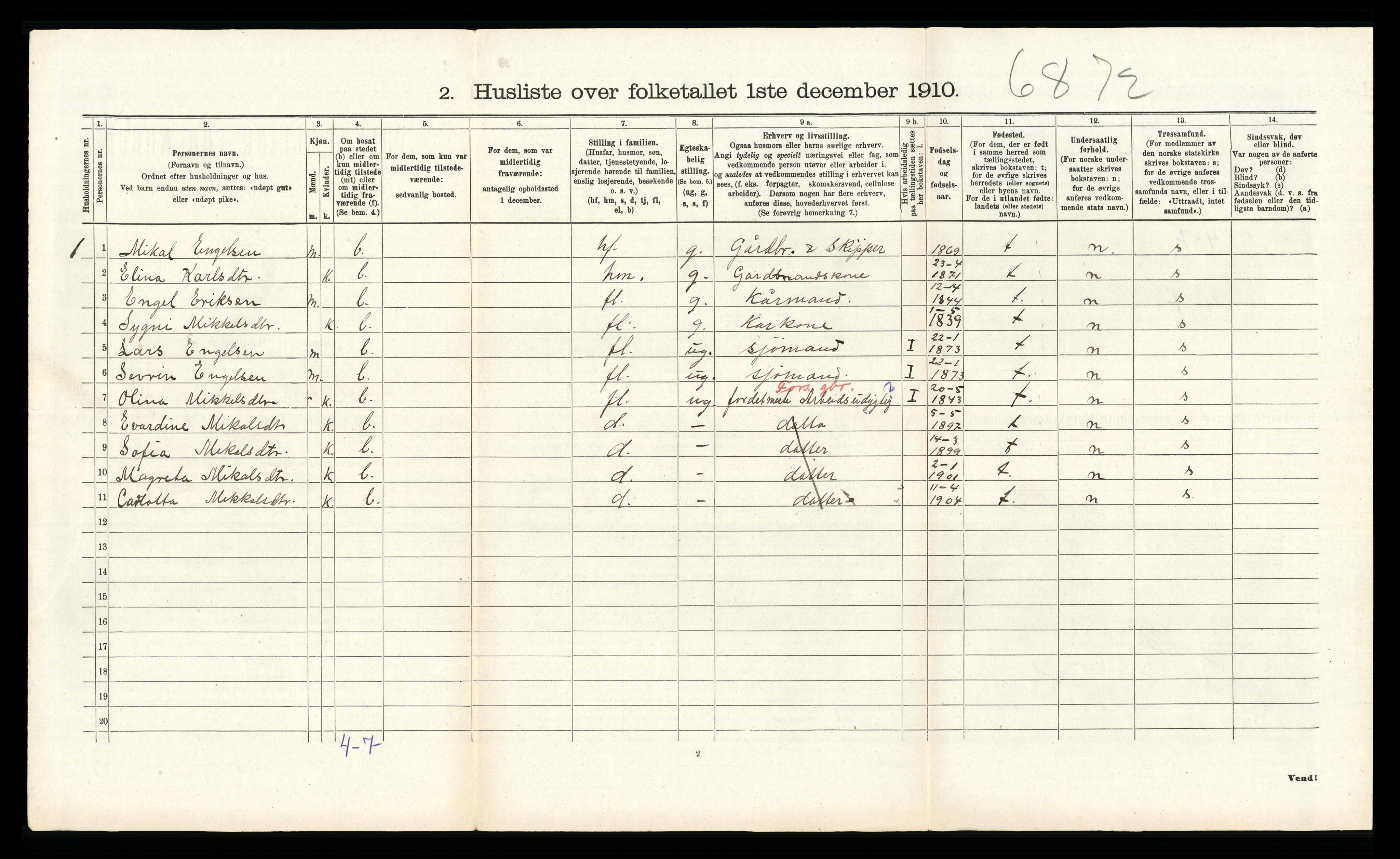 RA, 1910 census for Austrheim, 1910, p. 103