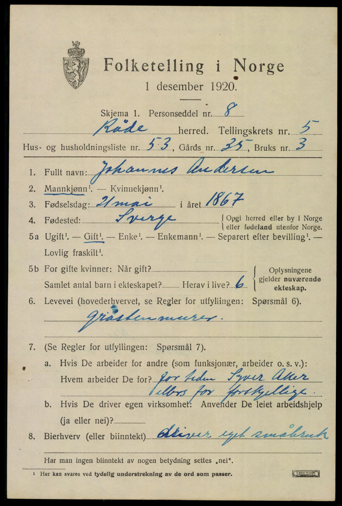 SAO, 1920 census for Råde, 1920, p. 5477