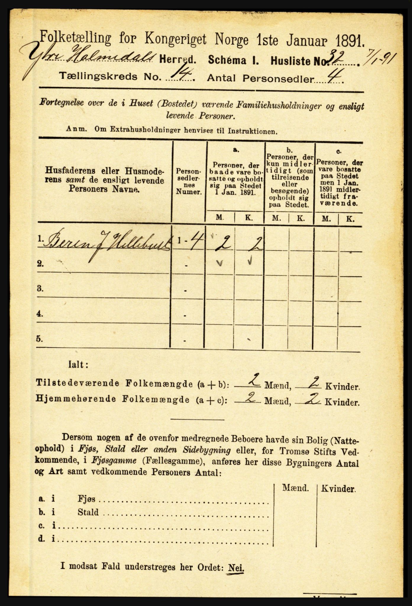 RA, 1891 census for 1429 Ytre Holmedal, 1891, p. 3789