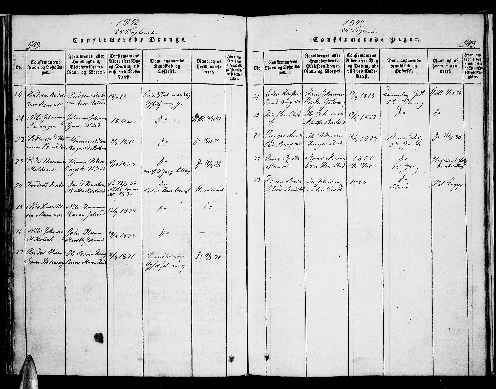 Karlsøy sokneprestembete, SATØ/S-1299/H/Ha/Haa/L0002kirke: Parish register (official) no. 2, 1823-1842, p. 542-543