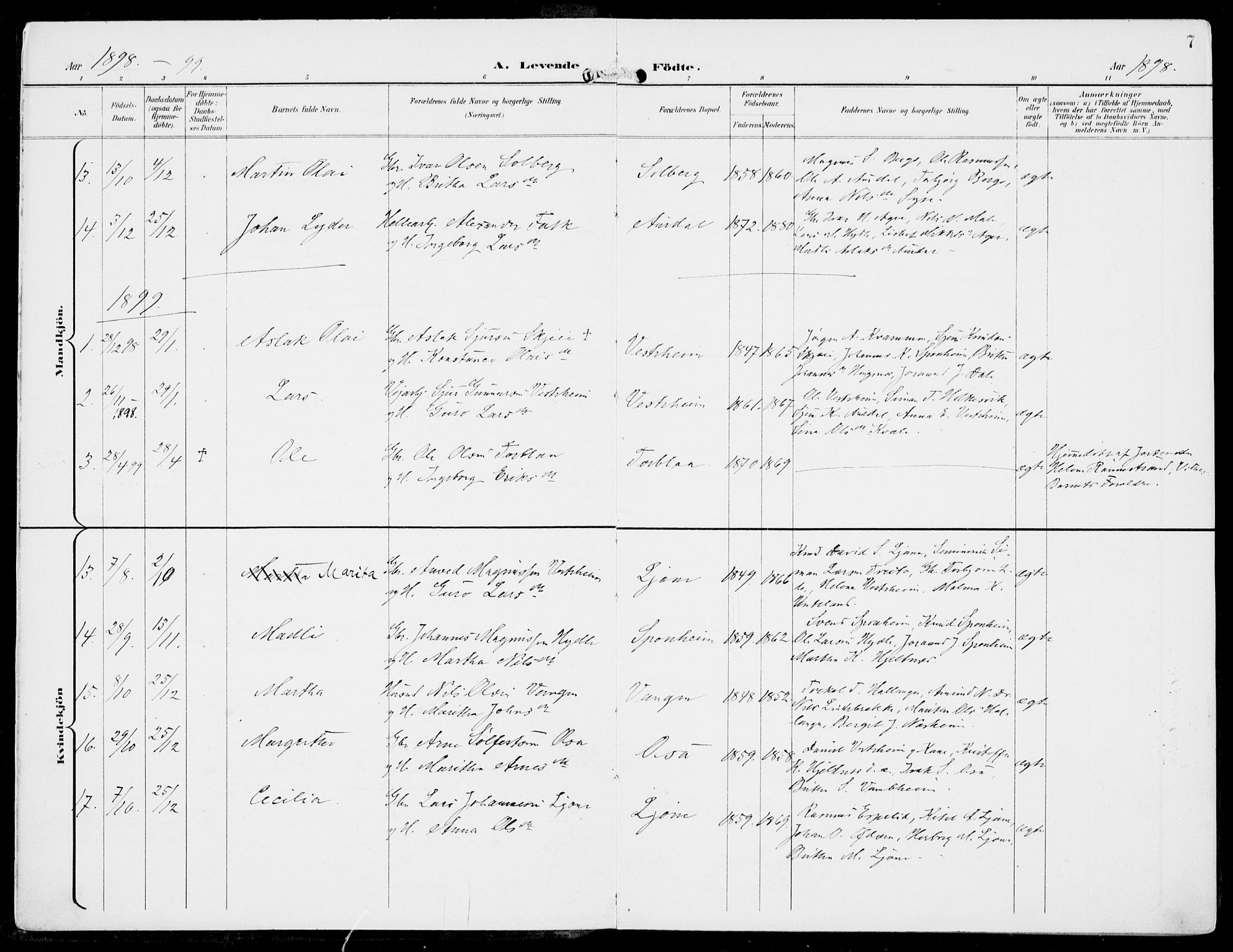 Ulvik sokneprestembete, SAB/A-78801/H/Haa: Parish register (official) no. B  2, 1898-1924, p. 7