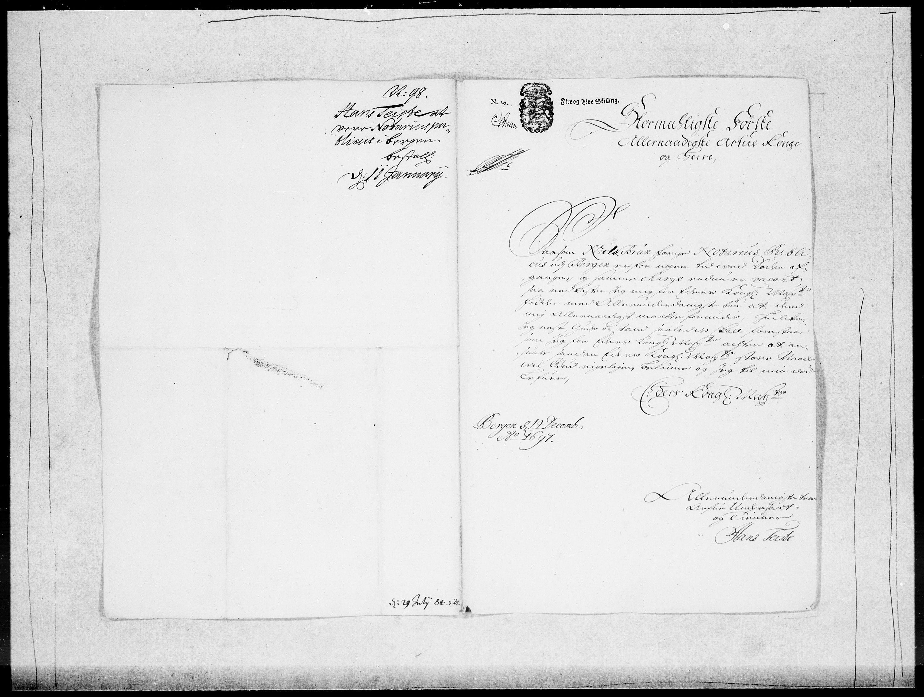 Danske Kanselli 1572-1799, AV/RA-EA-3023/F/Fc/Fcc/Fcca/L0048: Norske innlegg 1572-1799, 1697-1699, p. 214