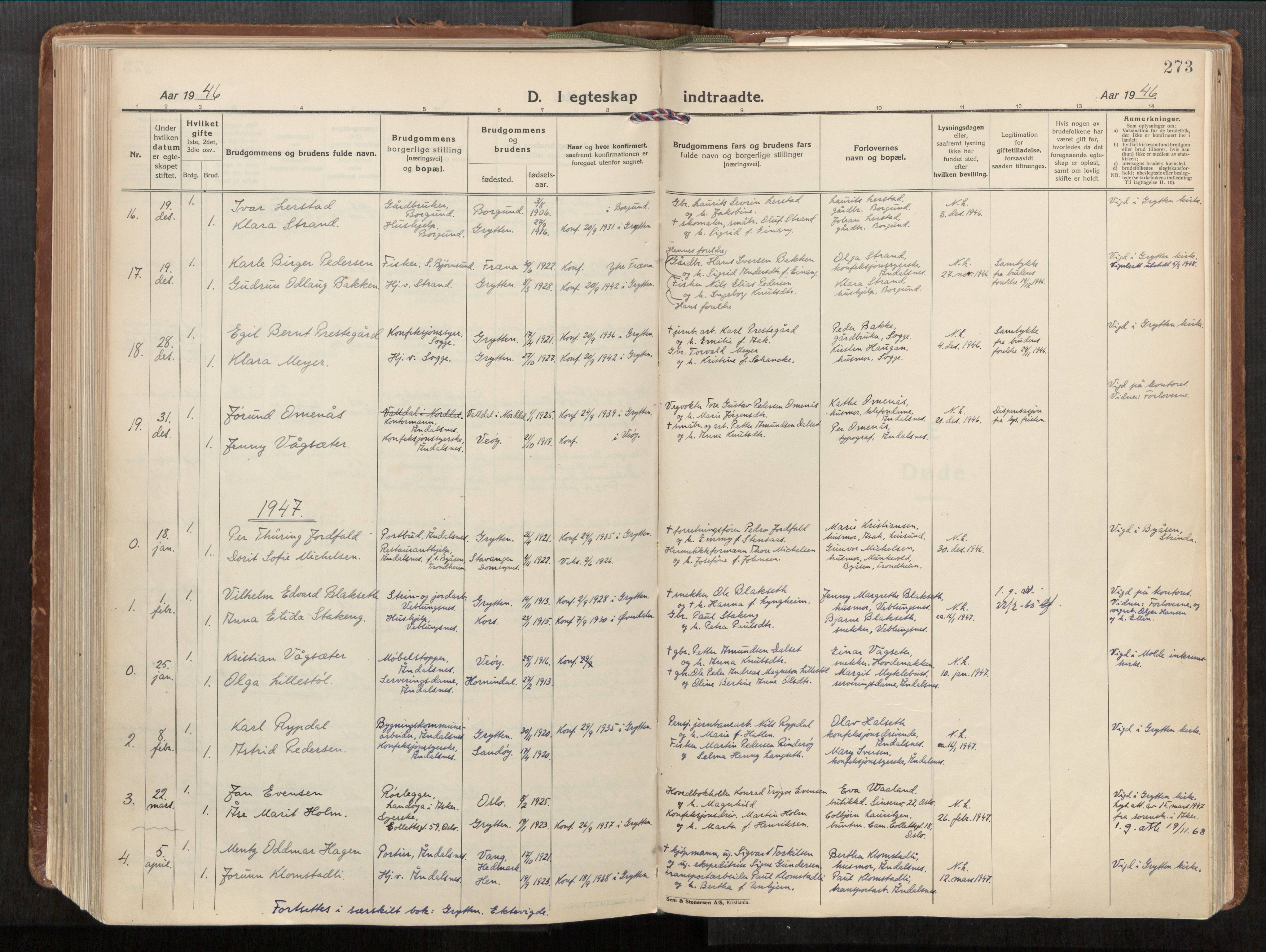 Ministerialprotokoller, klokkerbøker og fødselsregistre - Møre og Romsdal, AV/SAT-A-1454/544/L0587: Parish register (official) no. 544A11, 1924-1954, p. 273