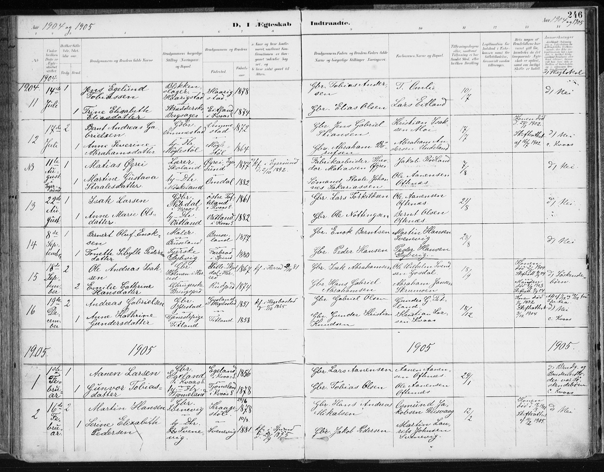 Lyngdal sokneprestkontor, SAK/1111-0029/F/Fa/Fac/L0012: Parish register (official) no. A 12, 1894-1918, p. 246