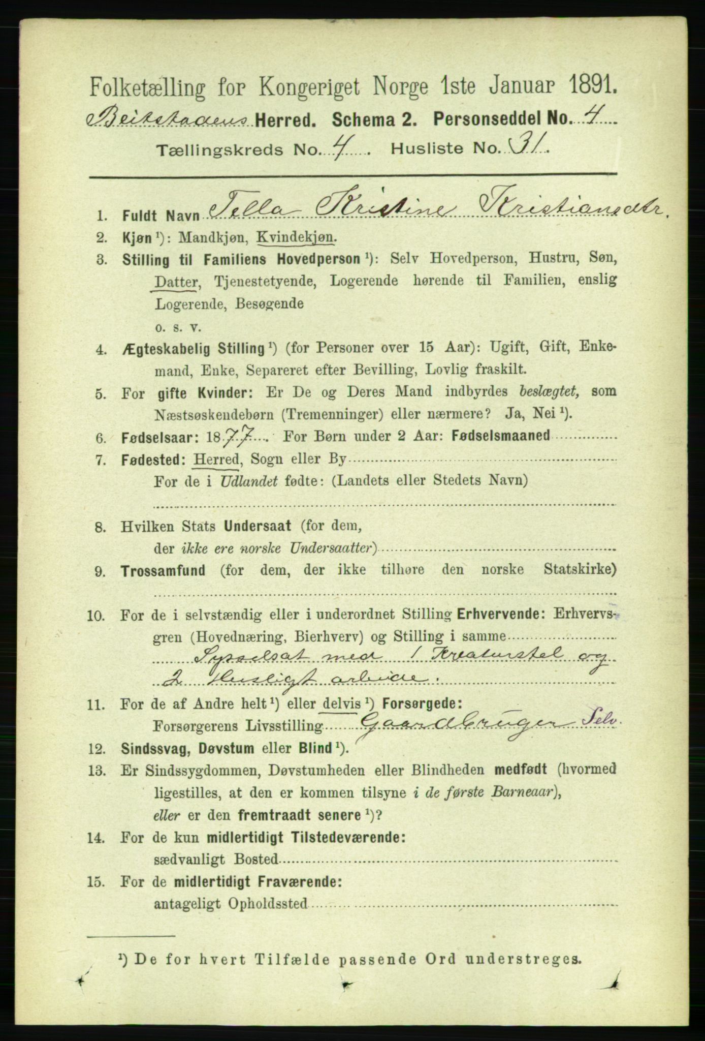 RA, 1891 census for 1727 Beitstad, 1891, p. 1184