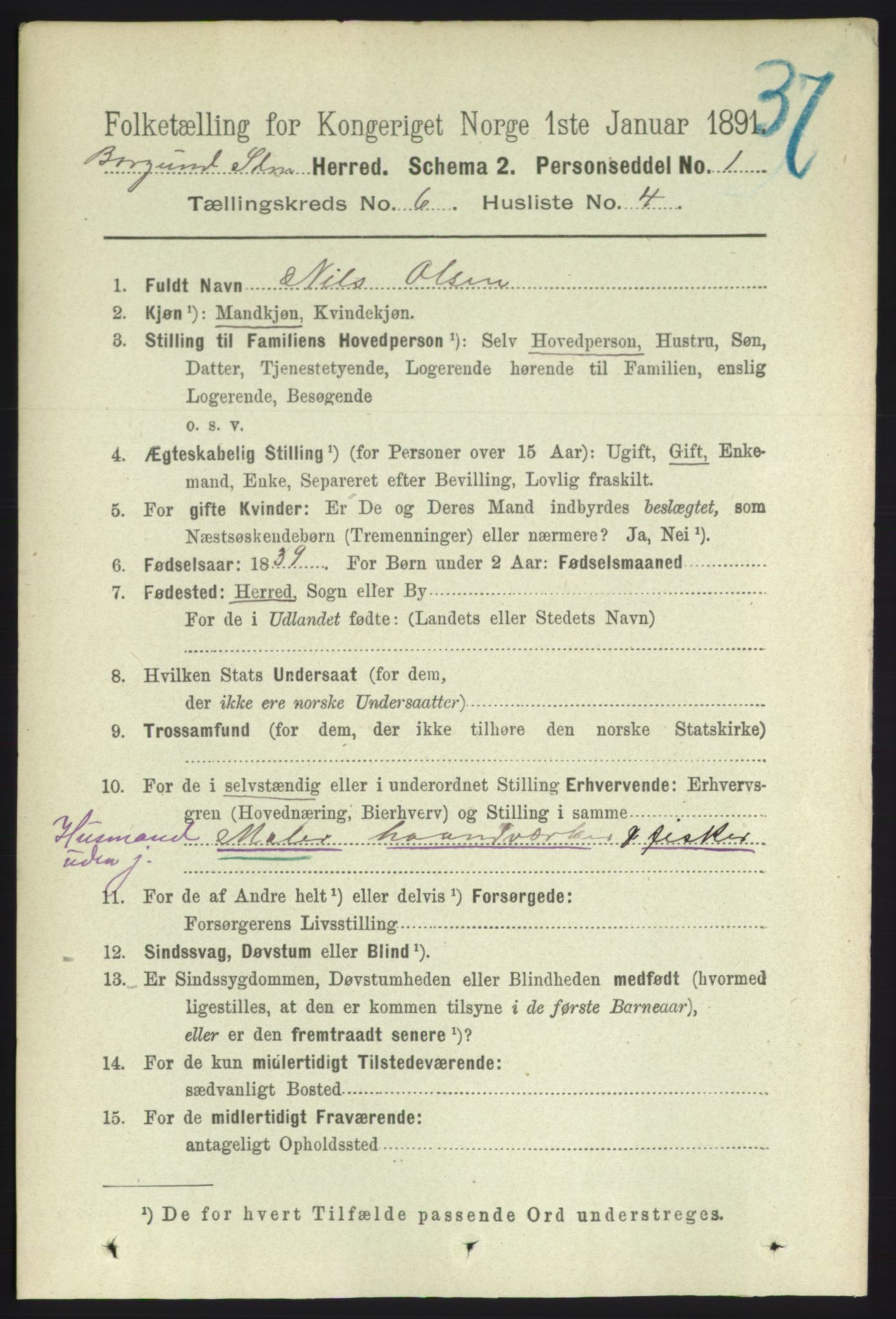 RA, 1891 census for 1531 Borgund, 1891, p. 1586