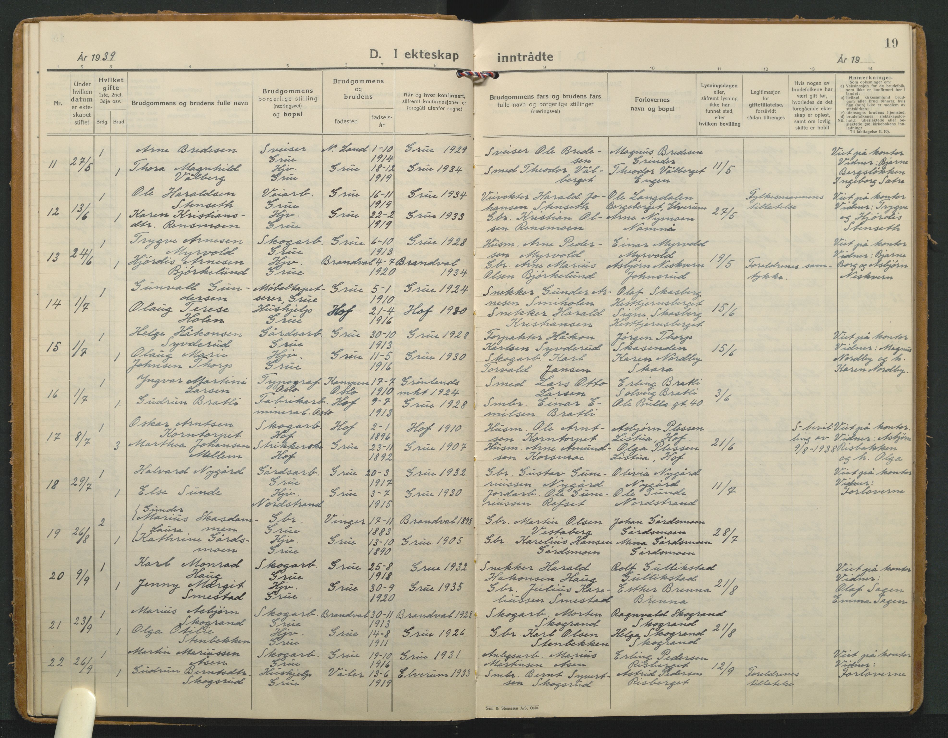 Grue prestekontor, AV/SAH-PREST-036/H/Ha/Haa/L0020: Parish register (official) no. 20, 1935-1946, p. 19