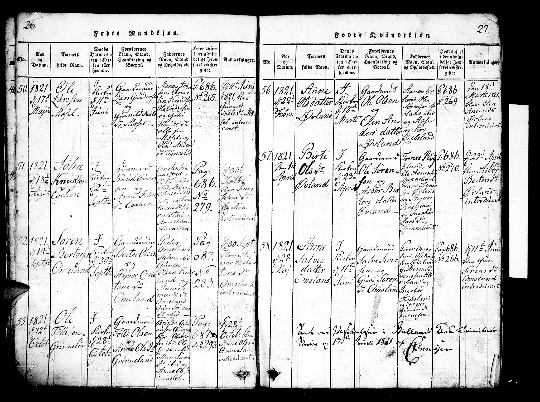 Bjelland sokneprestkontor, AV/SAK-1111-0005/F/Fb/Fbb/L0003: Parish register (copy) no. B 3, 1816-1868, p. 26-27