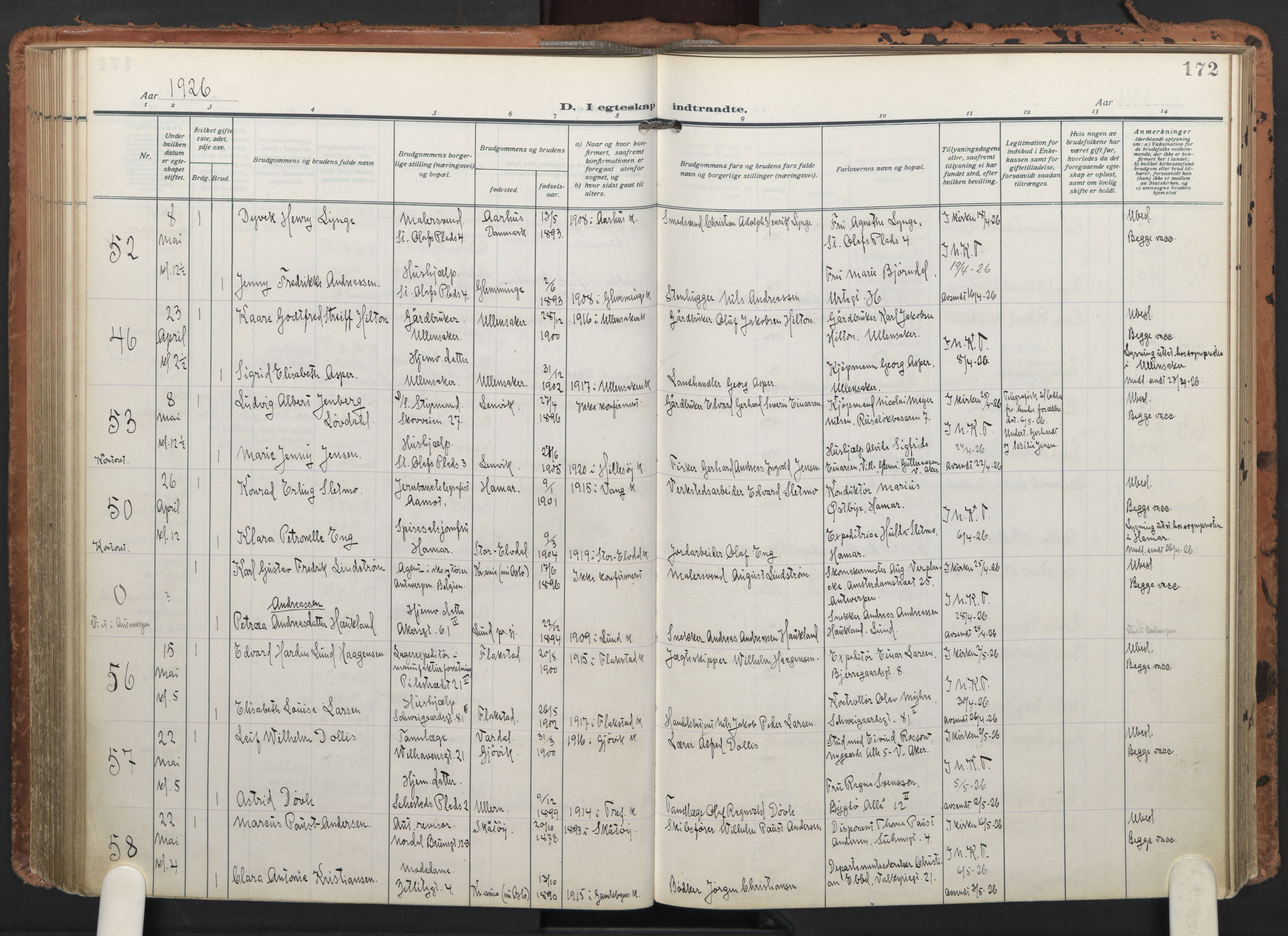 Trefoldighet prestekontor Kirkebøker, AV/SAO-A-10882/F/Fc/L0008: Parish register (official) no. III 8, 1920-1932, p. 172