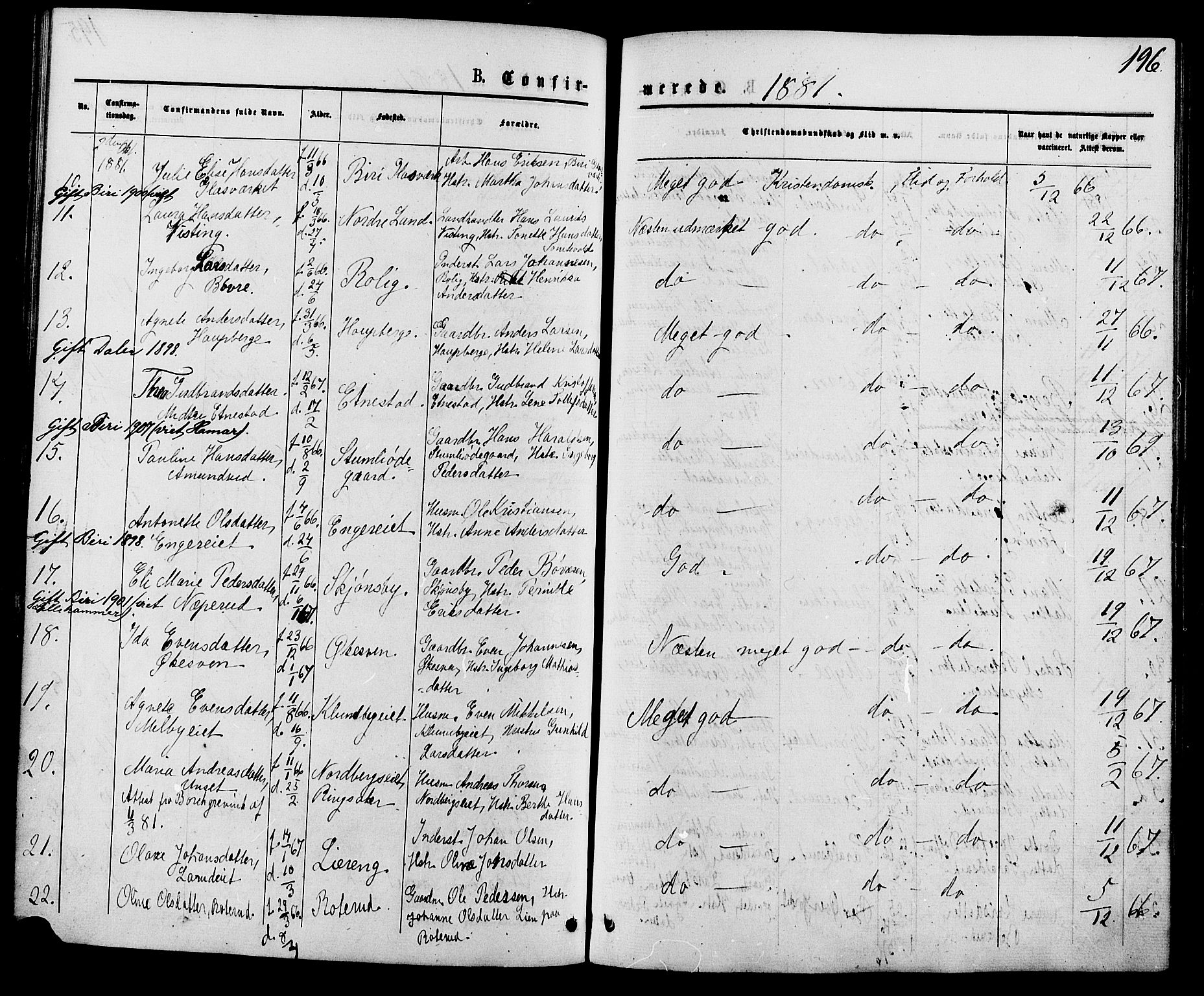 Biri prestekontor, AV/SAH-PREST-096/H/Ha/Haa/L0006: Parish register (official) no. 6, 1877-1886, p. 196