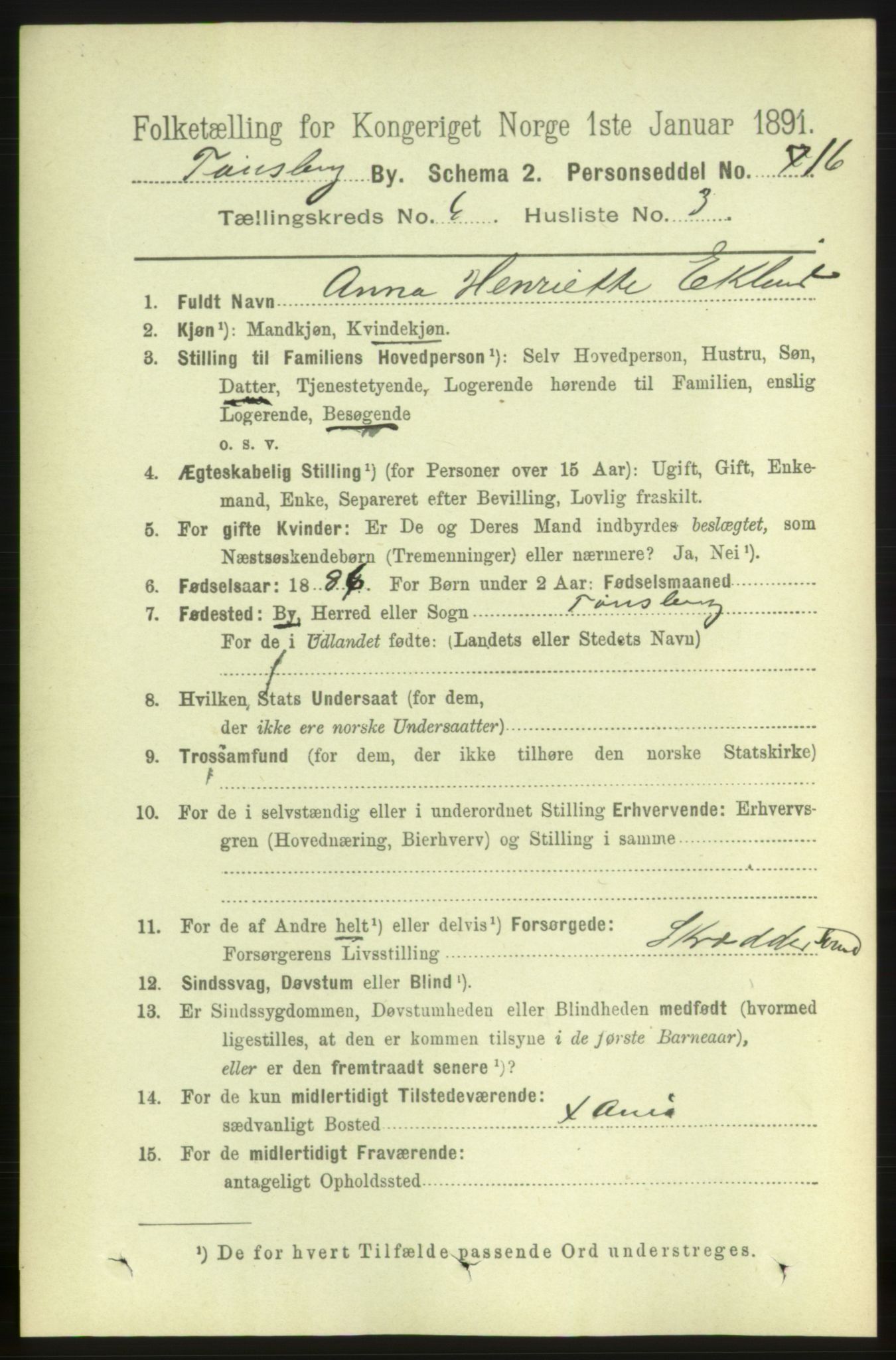 RA, 1891 census for 0705 Tønsberg, 1891, p. 2500