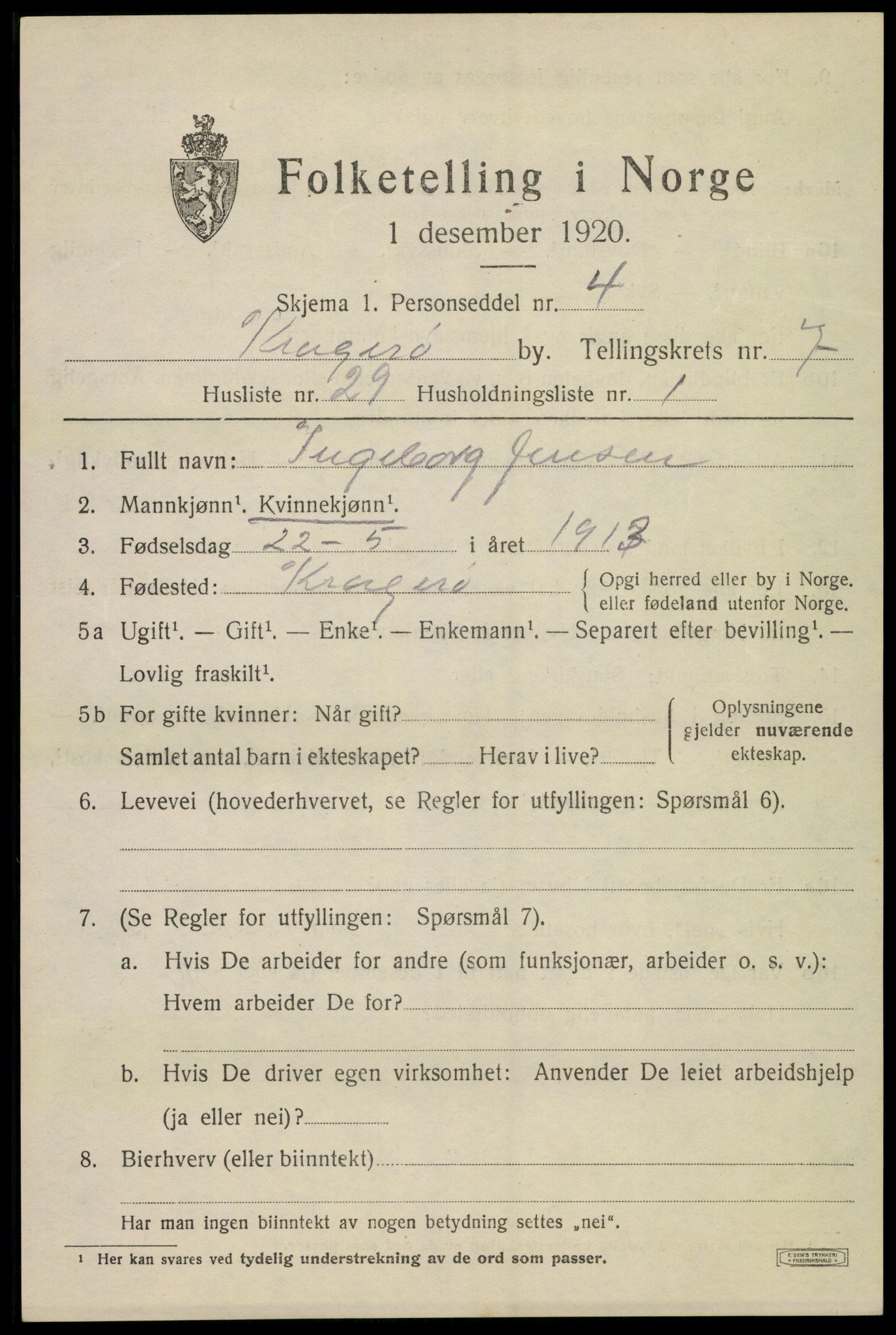 SAKO, 1920 census for Kragerø, 1920, p. 10019