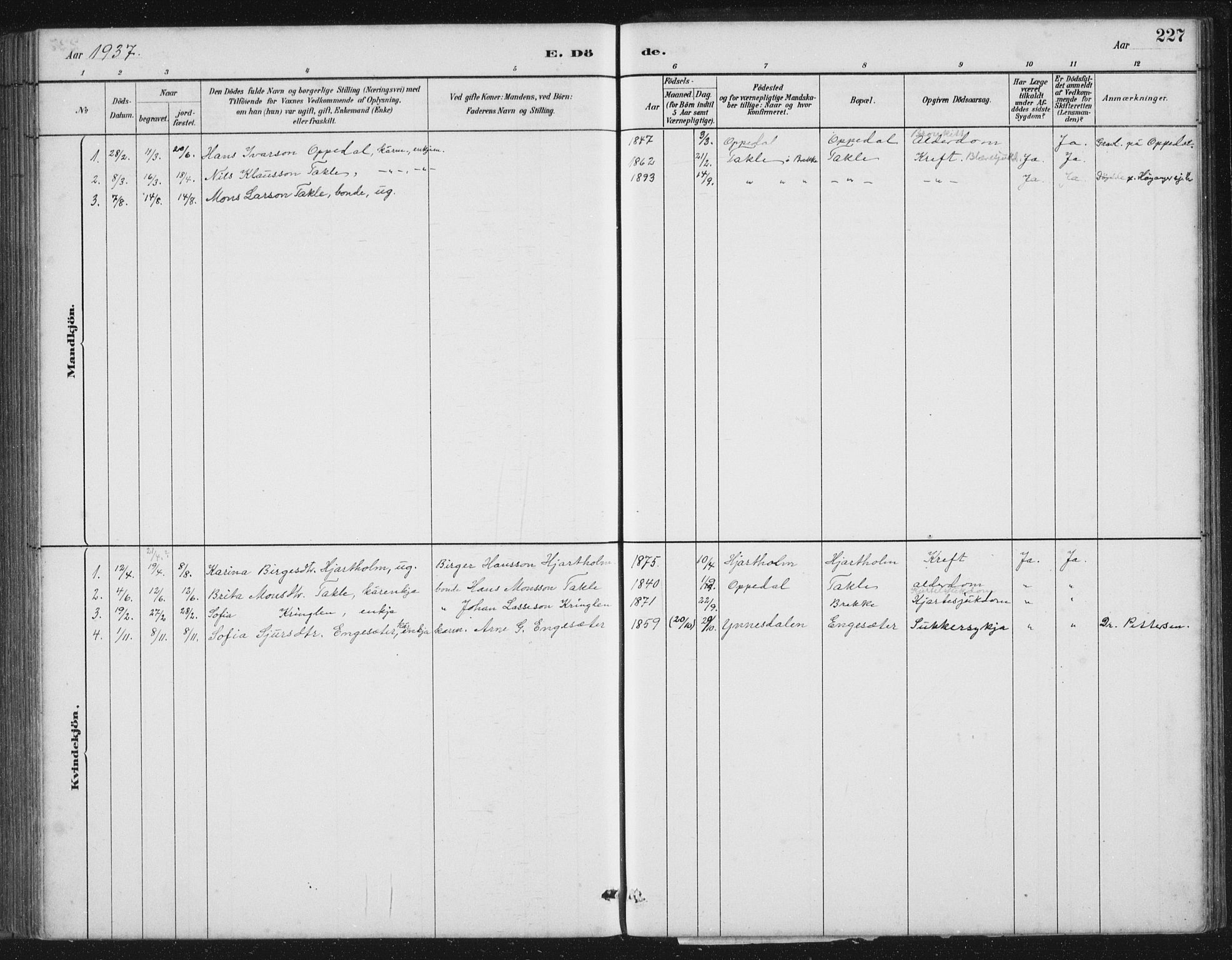 Gulen sokneprestembete, AV/SAB-A-80201/H/Hab/Habc/L0002: Parish register (copy) no. C 2, 1880-1938, p. 227