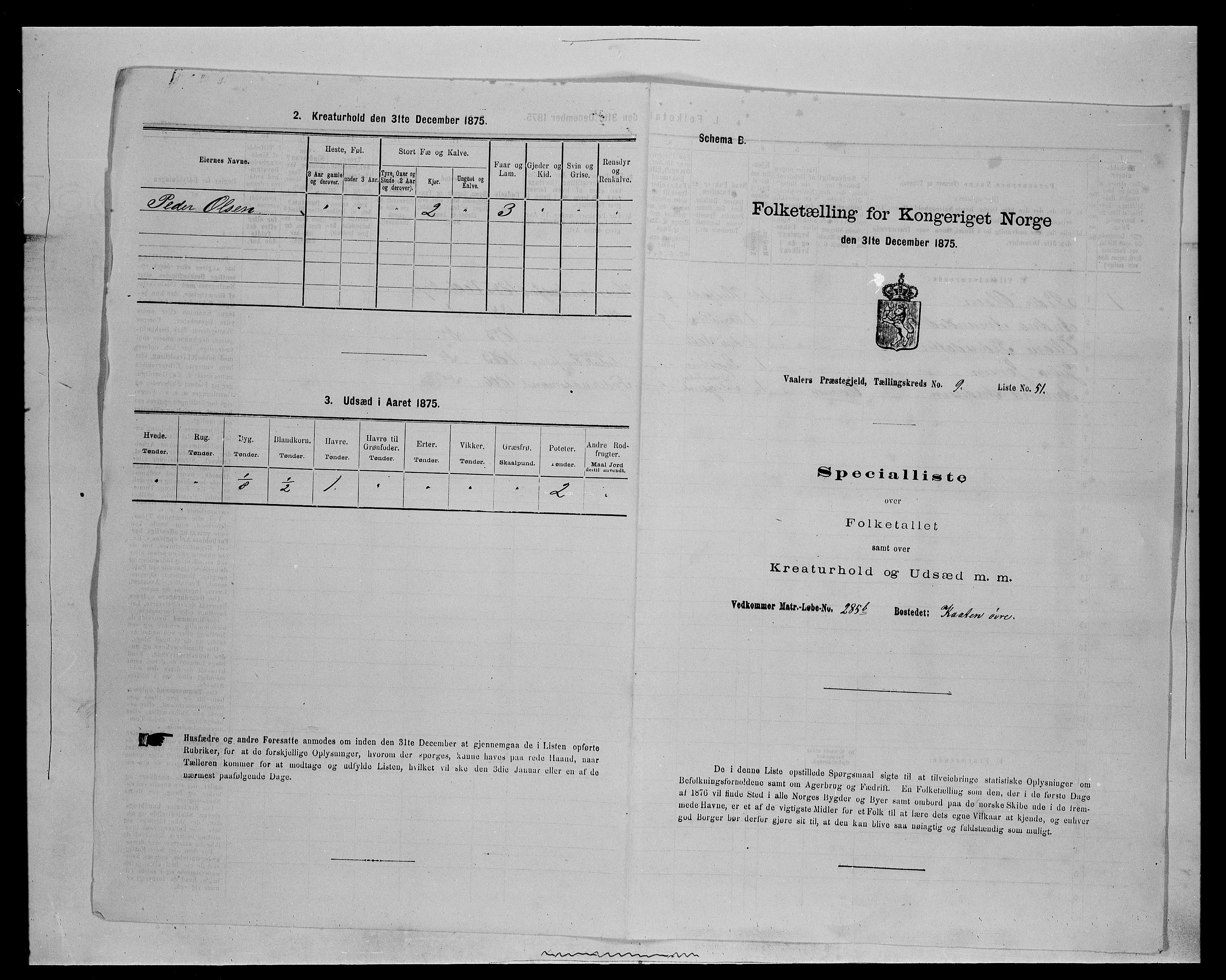 SAH, 1875 census for 0426P Våler parish (Hedmark), 1875, p. 1283