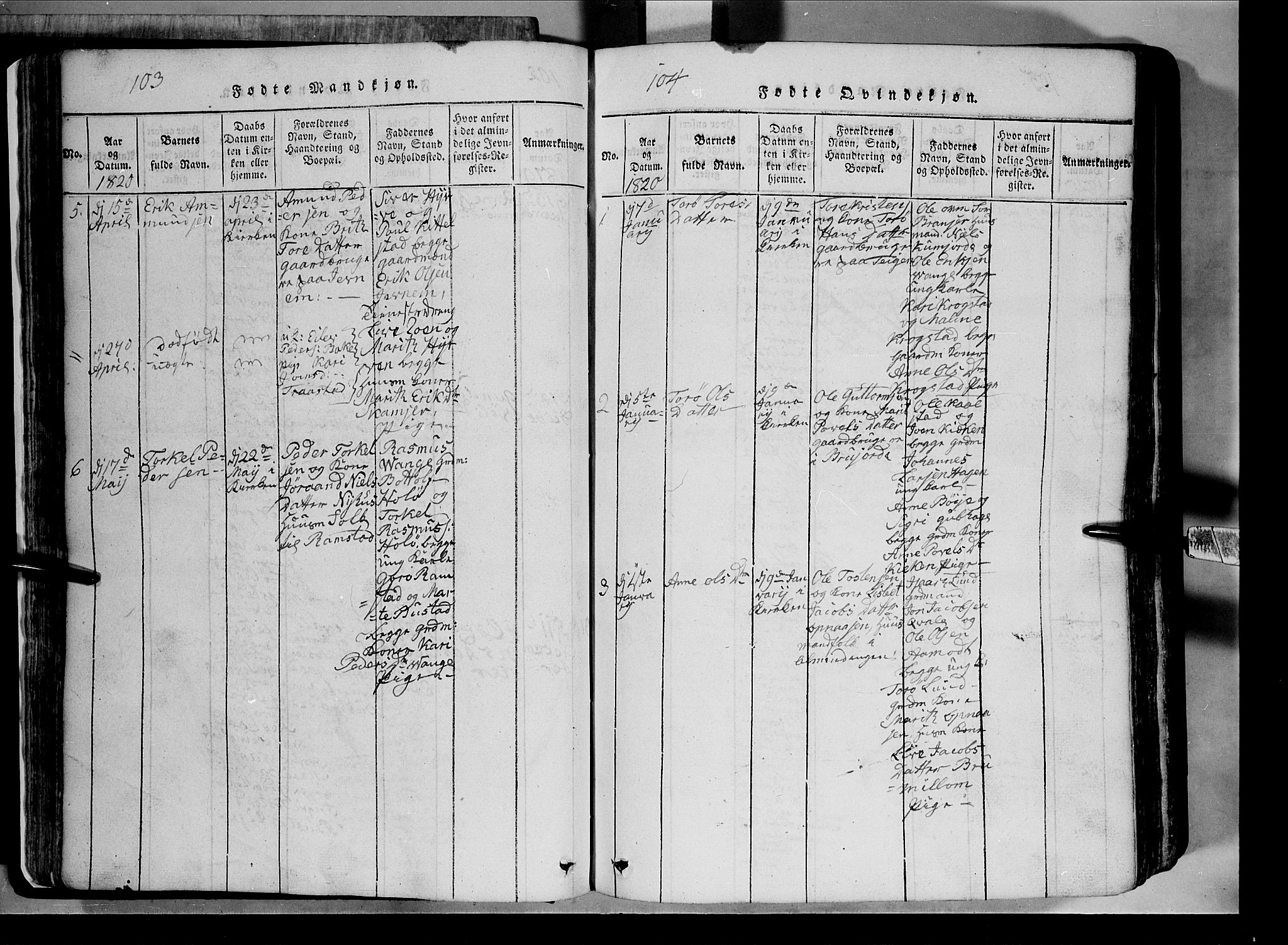 Lom prestekontor, SAH/PREST-070/L/L0003: Parish register (copy) no. 3, 1815-1844, p. 103-104