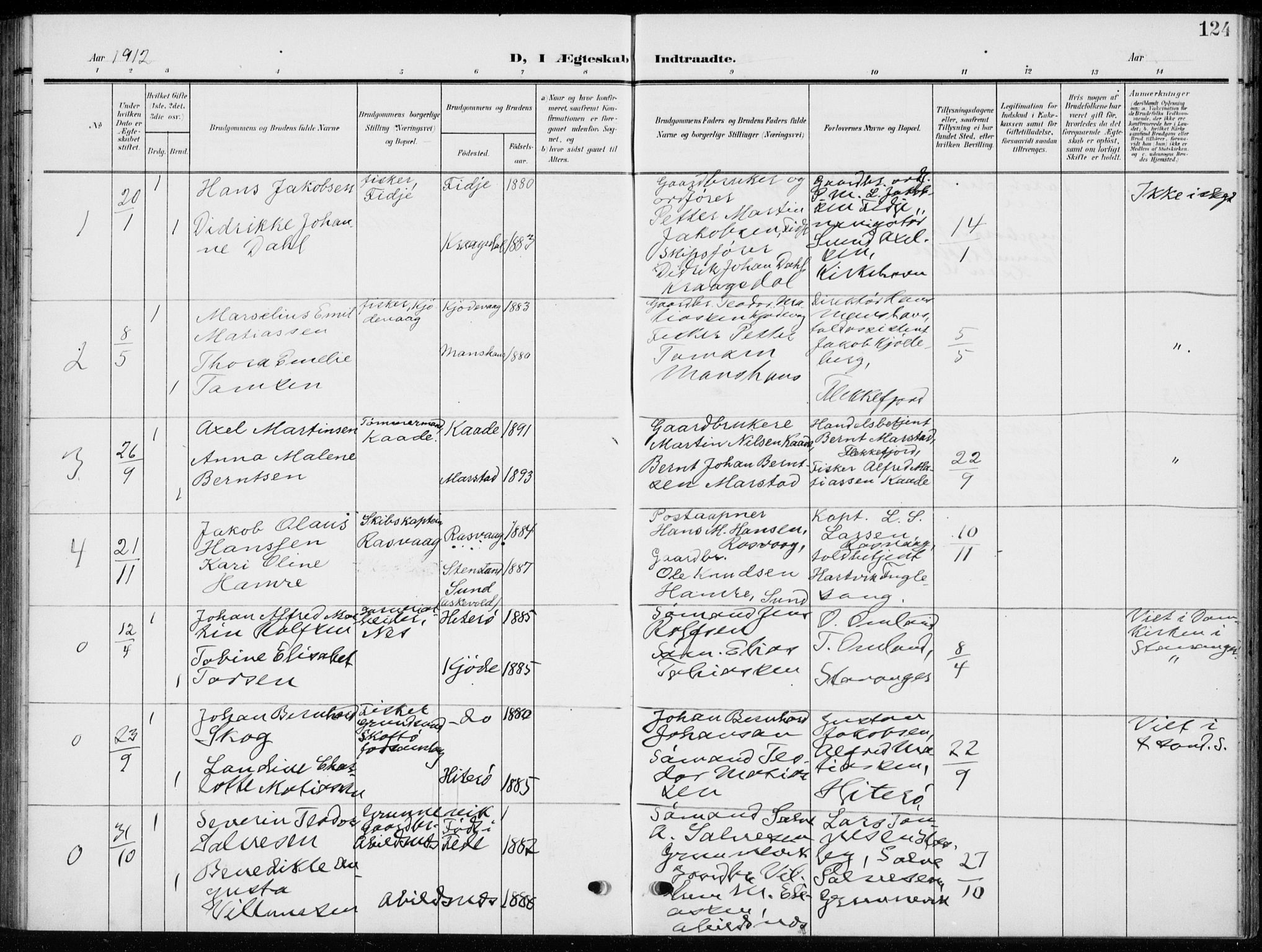 Flekkefjord sokneprestkontor, AV/SAK-1111-0012/F/Fb/Fbb/L0005: Parish register (copy) no. B 5, 1908-1927, p. 124