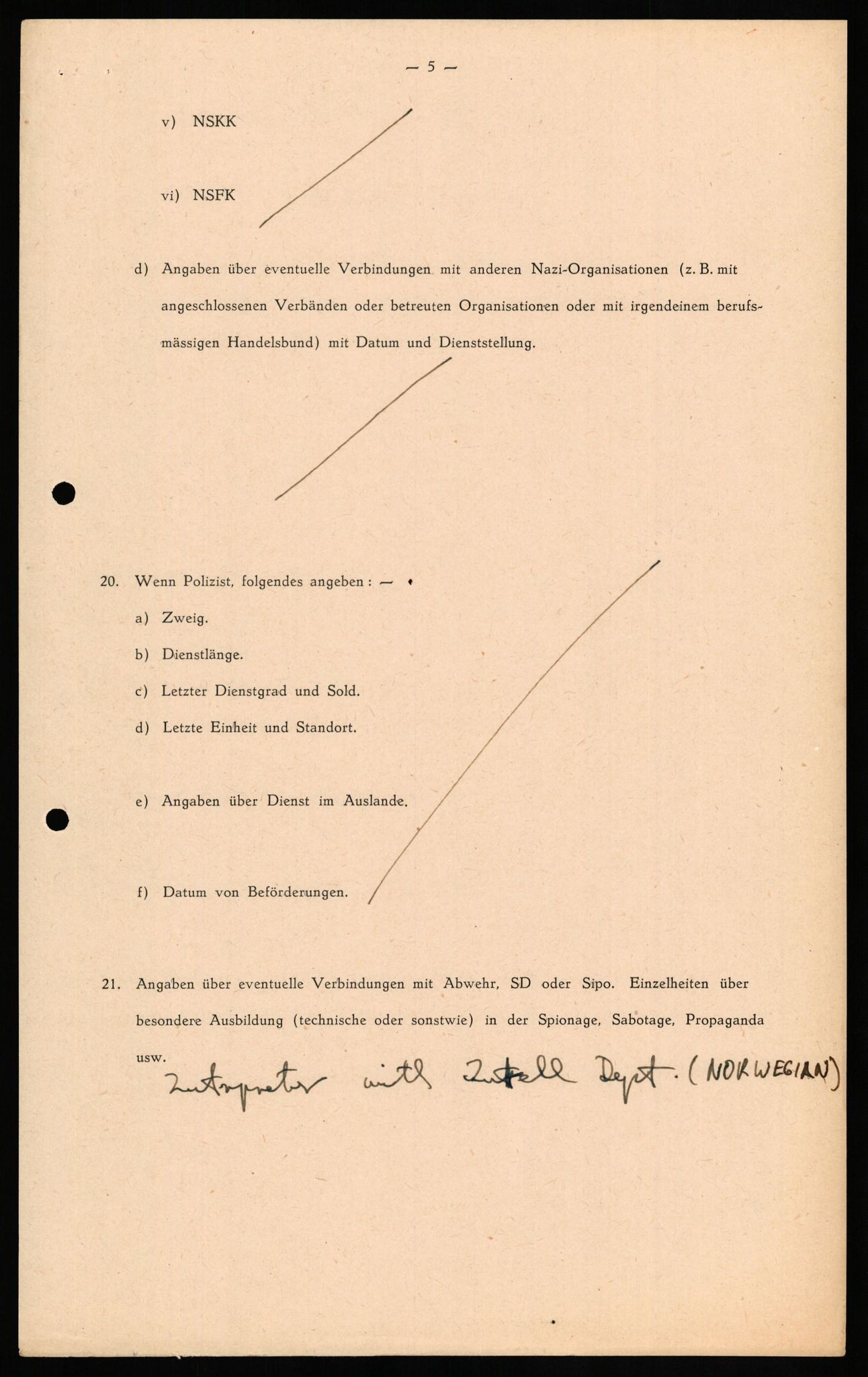 Forsvaret, Forsvarets overkommando II, RA/RAFA-3915/D/Db/L0029: CI Questionaires. Tyske okkupasjonsstyrker i Norge. Tyskere., 1945-1946, p. 299