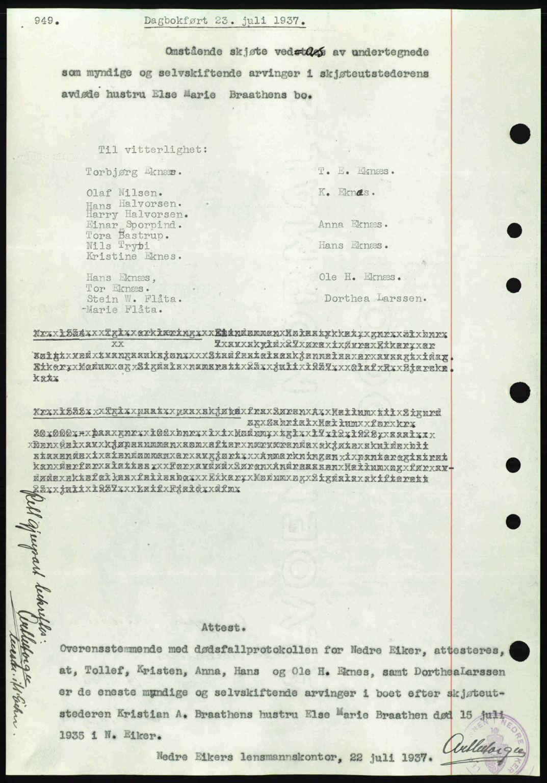 Eiker, Modum og Sigdal sorenskriveri, SAKO/A-123/G/Ga/Gab/L0035: Mortgage book no. A5, 1937-1937, Diary no: : 1533/1937