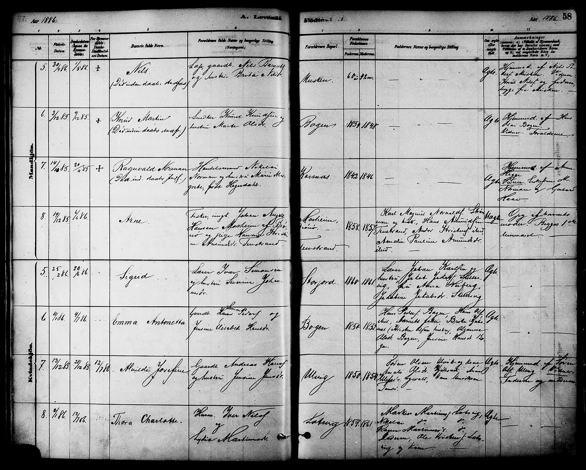 Ministerialprotokoller, klokkerbøker og fødselsregistre - Nordland, AV/SAT-A-1459/861/L0868: Parish register (official) no. 861A03, 1879-1889, p. 58