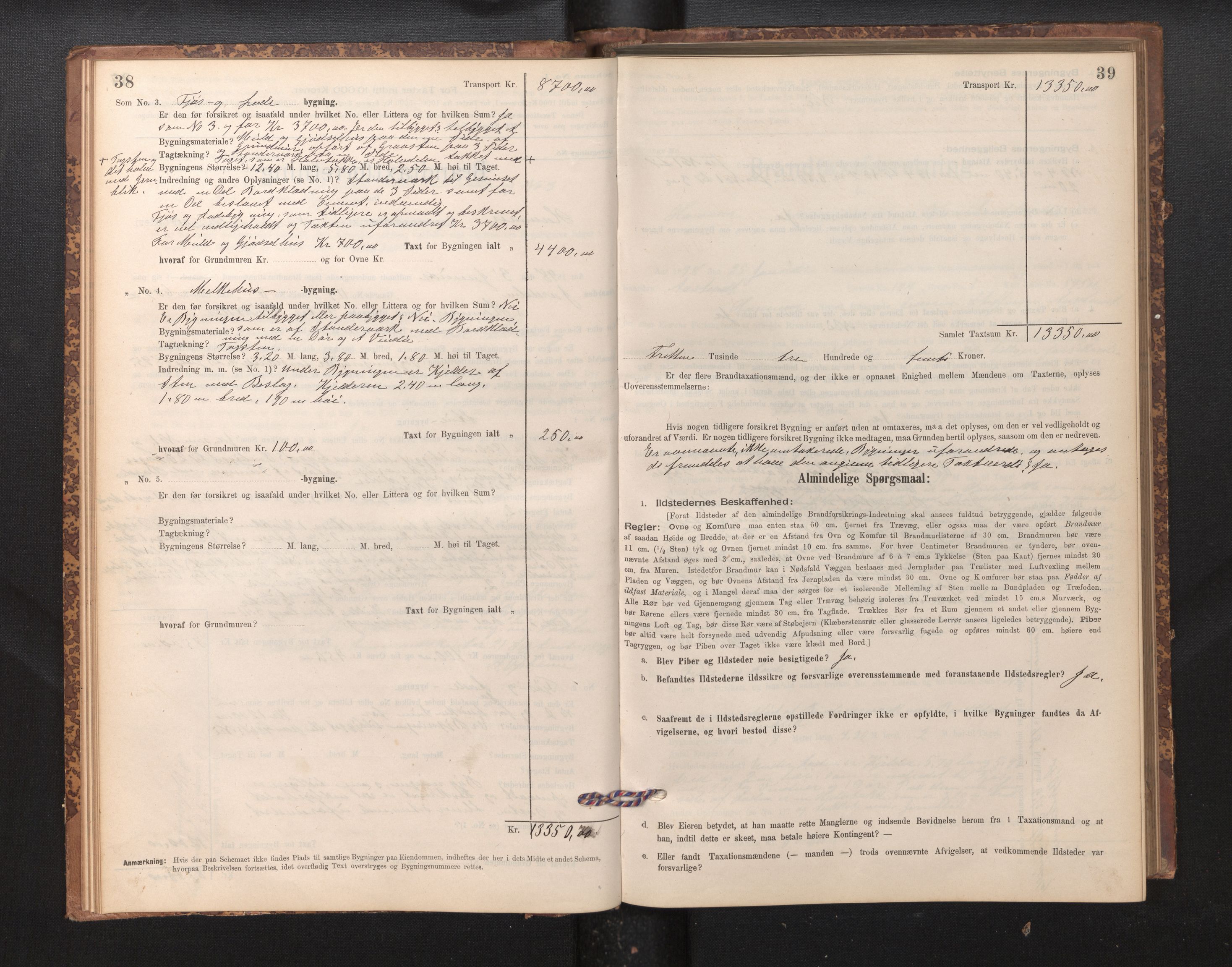 Lensmannen i Hamre, SAB/A-32601/0012/L0004: Branntakstprotokoll, skjematakst, 1895-1920, p. 38-39