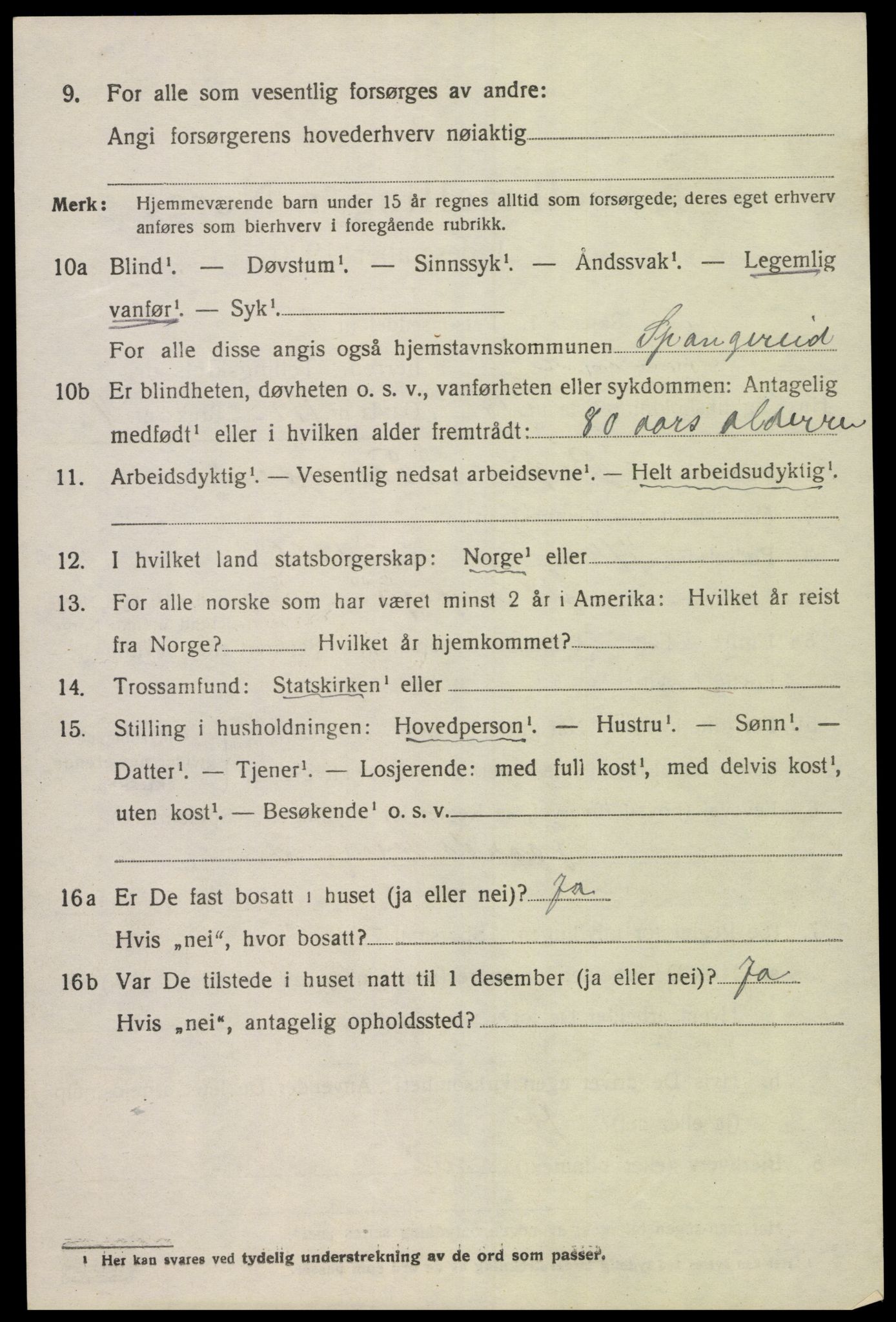 SAK, 1920 census for Spangereid, 1920, p. 3644