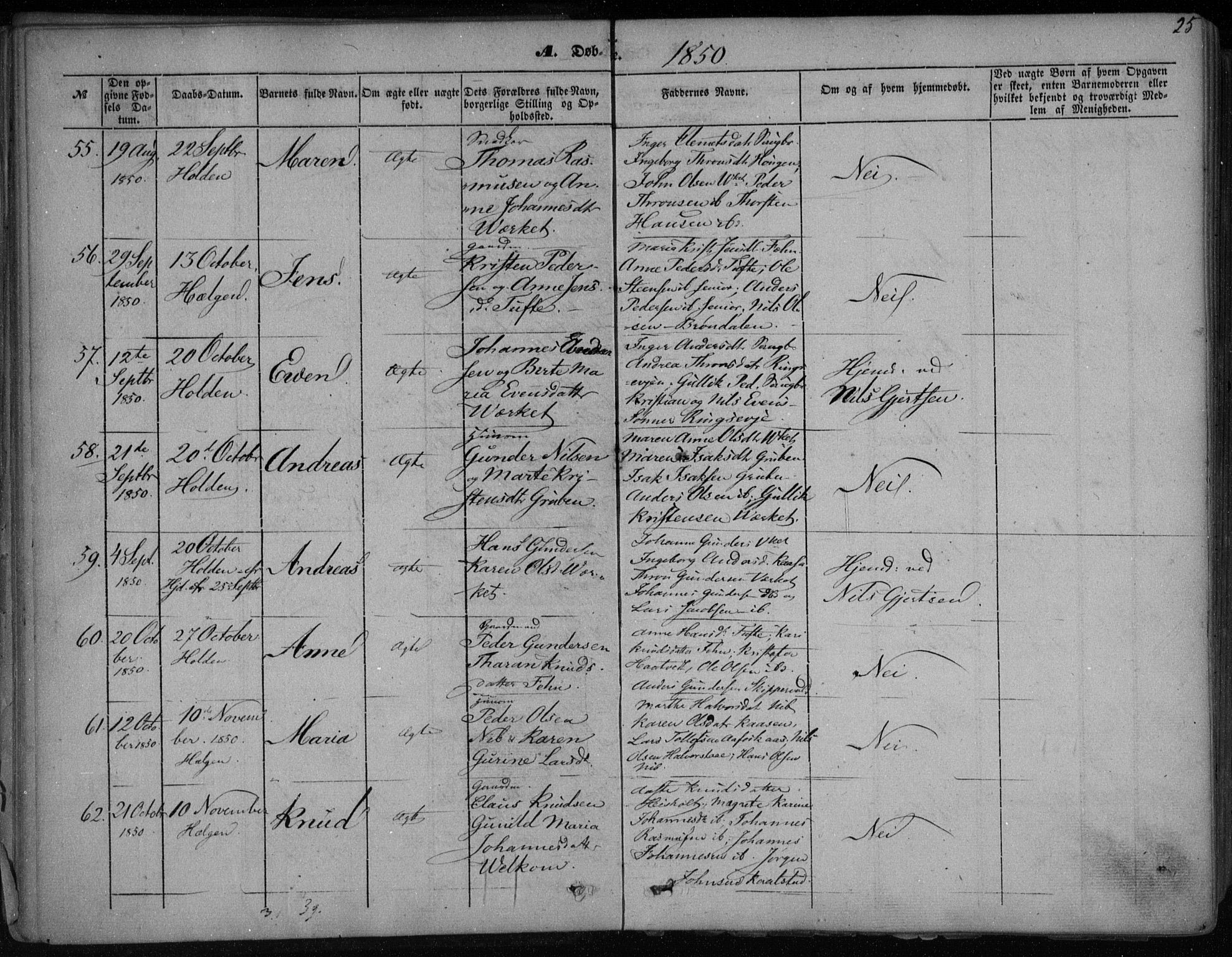 Holla kirkebøker, SAKO/A-272/F/Fa/L0005: Parish register (official) no. 5, 1849-1860, p. 25