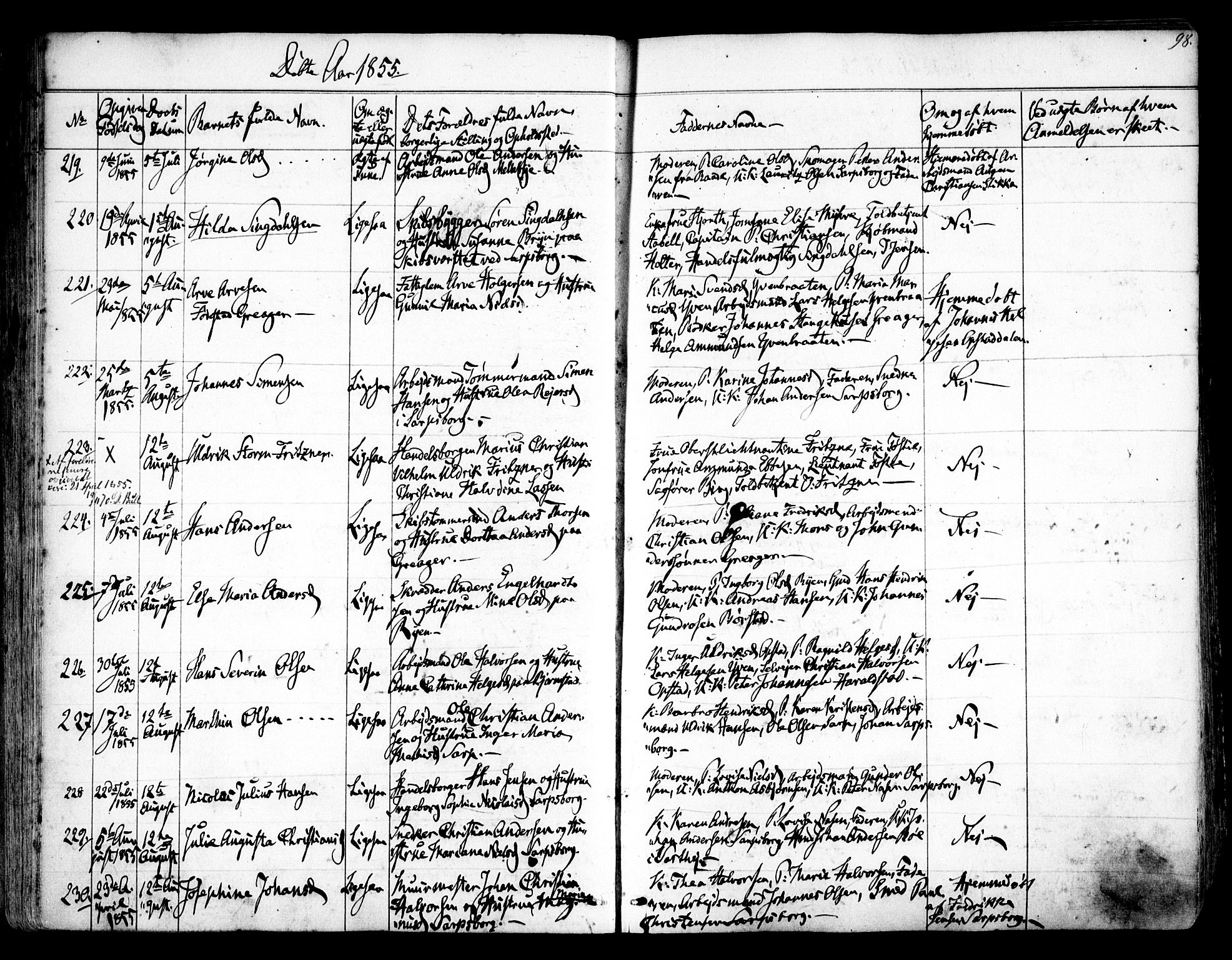 Tune prestekontor Kirkebøker, AV/SAO-A-2007/F/Fa/L0011: Parish register (official) no. 11, 1852-1856, p. 98