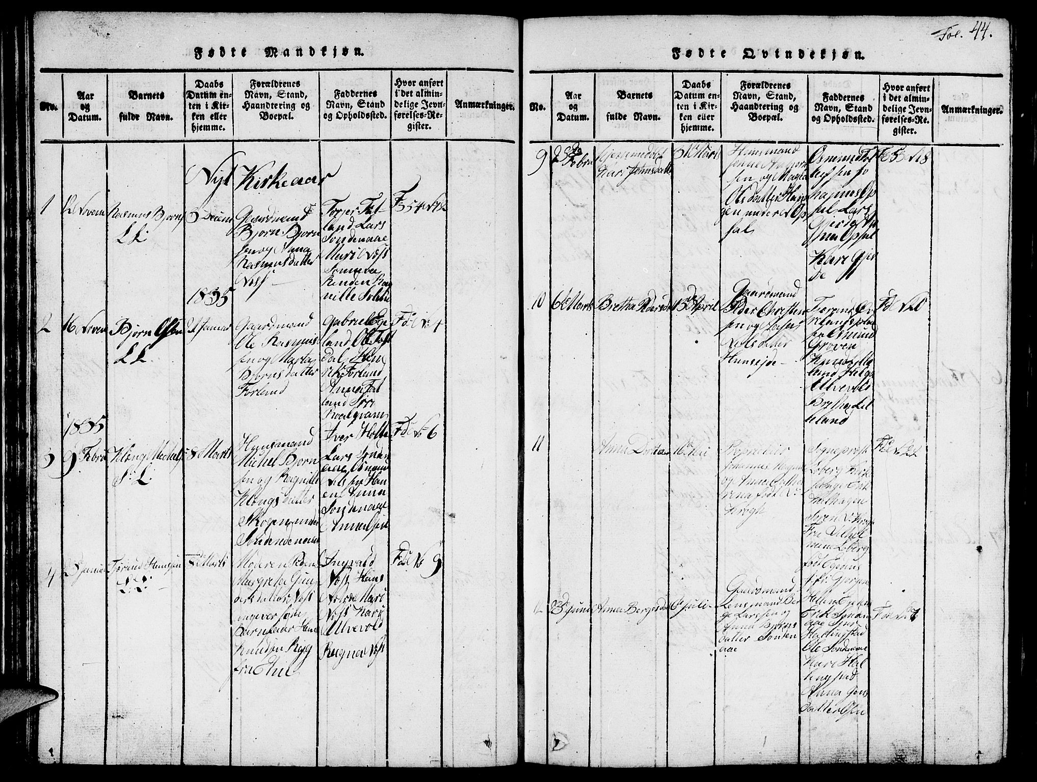 Vikedal sokneprestkontor, AV/SAST-A-101840/01/V: Parish register (copy) no. B 1, 1816-1853, p. 44