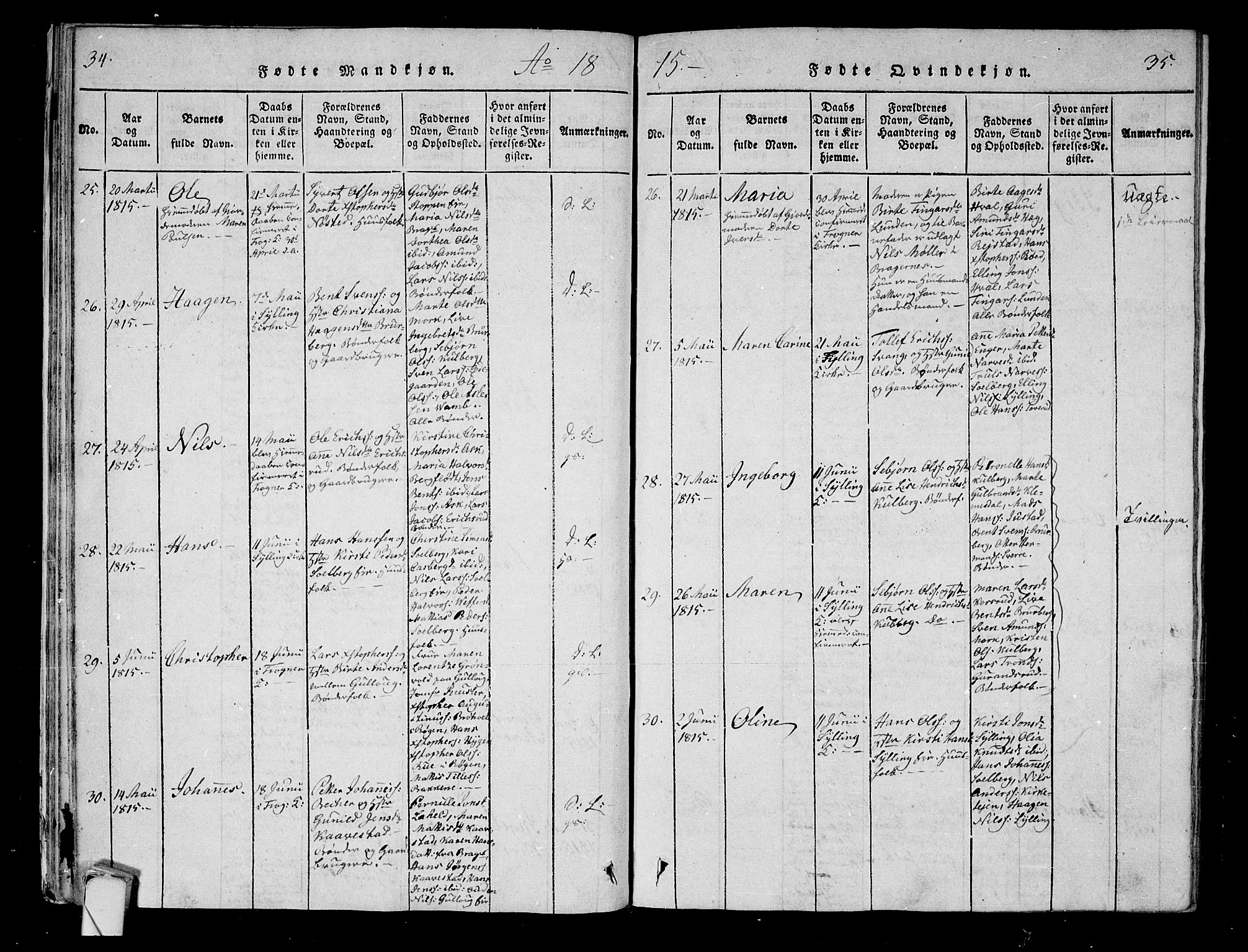 Lier kirkebøker, AV/SAKO-A-230/F/Fa/L0008: Parish register (official) no. I 8, 1813-1825, p. 34-35