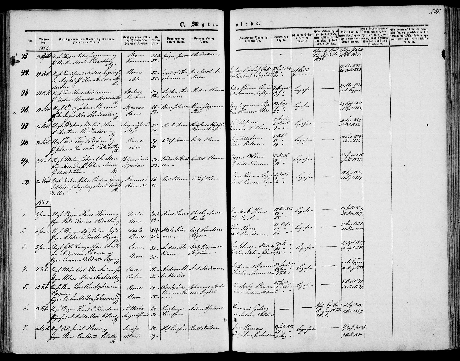Borre kirkebøker, SAKO/A-338/F/Fa/L0006: Parish register (official) no. I 6, 1852-1862, p. 235