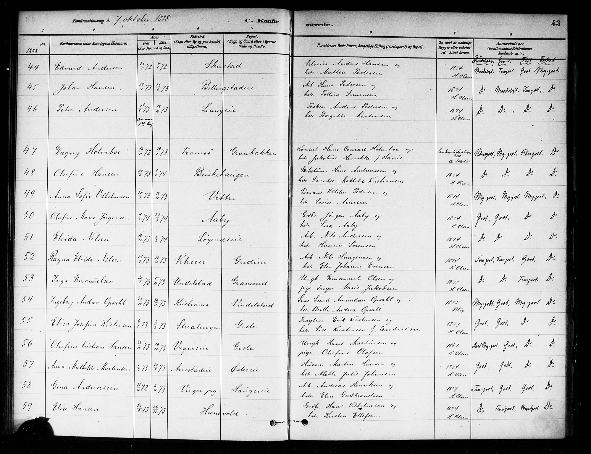 Asker prestekontor Kirkebøker, SAO/A-10256a/F/Fa/L0014: Parish register (official) no. I 14, 1879-1900, p. 43
