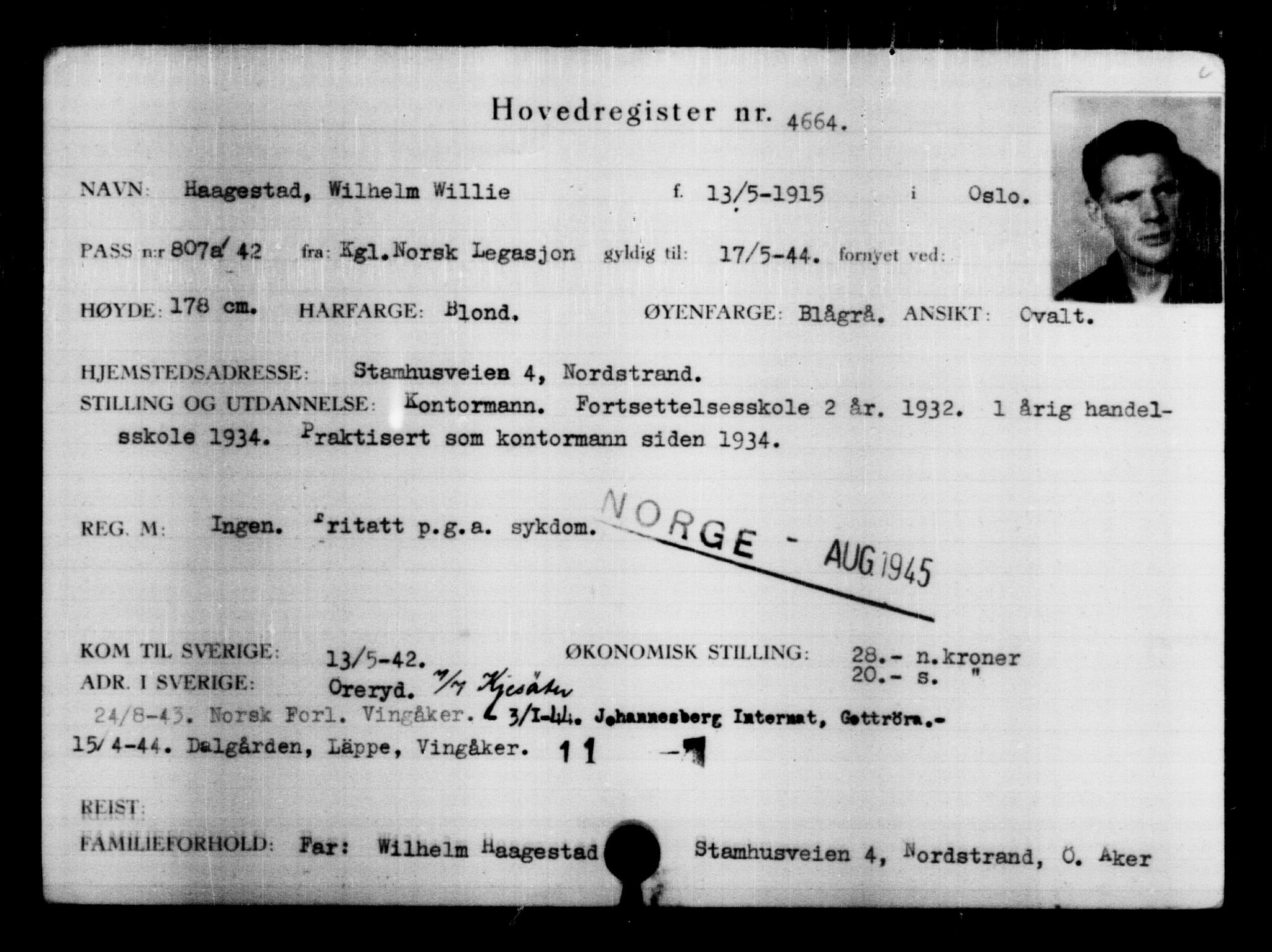 Utenriksstasjonene, Legasjonen i Stockholm, Flyktningkontoret, AV/RA-S-6753/V/Va/L0004: Kjesäterkartoteket, flyktninger med registreringsnr. 3496-6610, 1940-1945, p. 1380