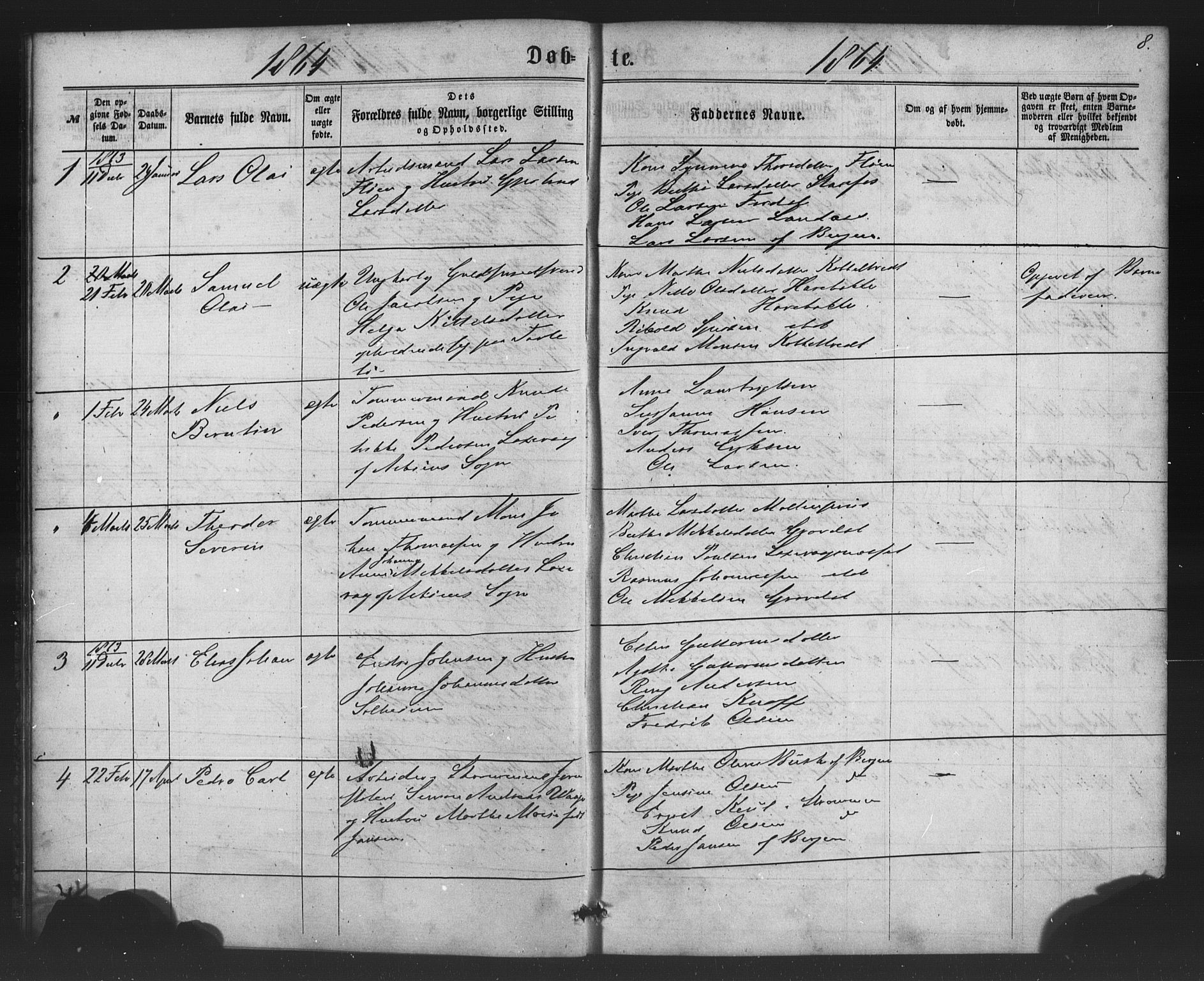 St. Jørgens hospital og Årstad sokneprestembete, AV/SAB-A-99934: Parish register (copy) no. A 3, 1863-1872, p. 8