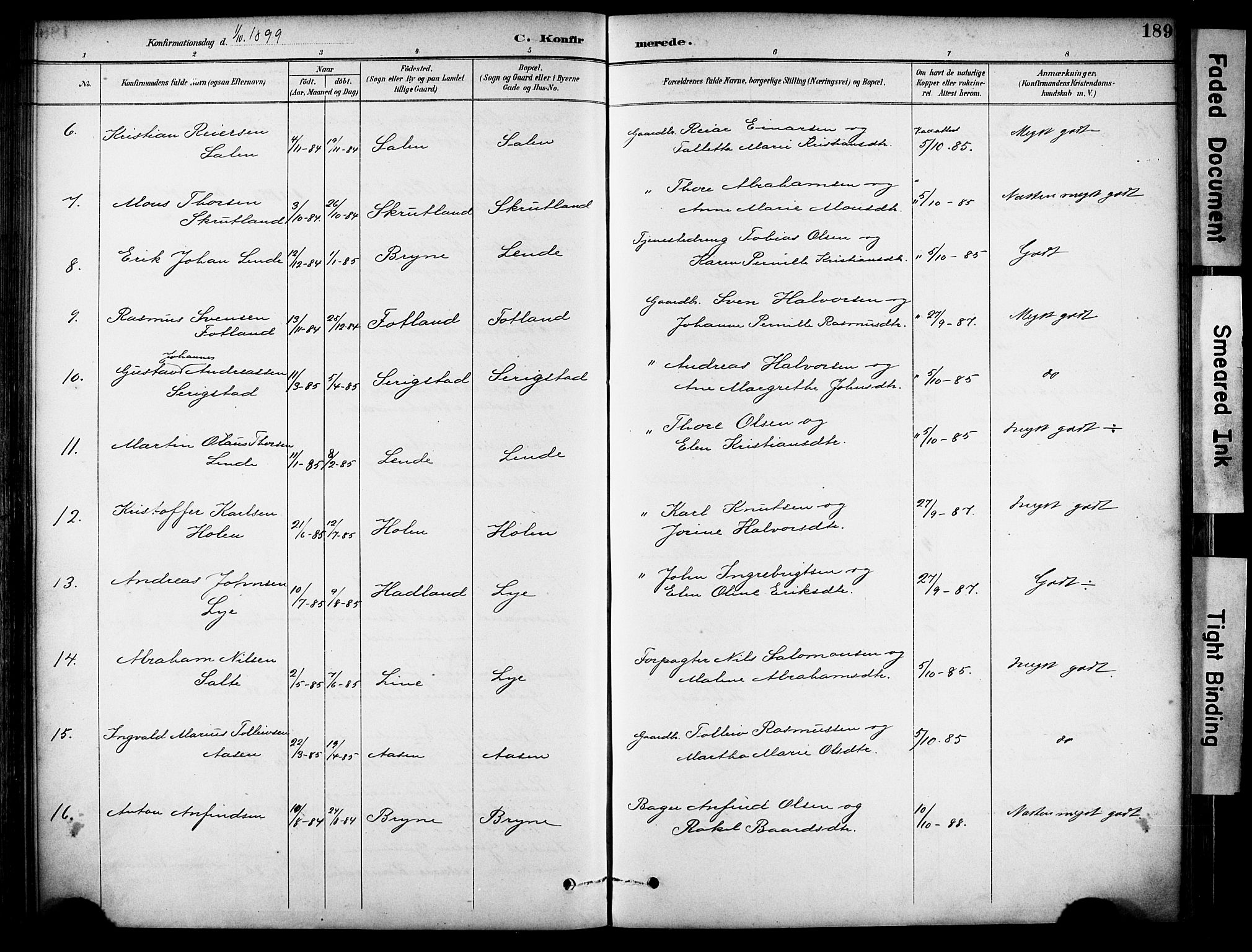 Lye sokneprestkontor, AV/SAST-A-101794/001/30BA/L0011: Parish register (official) no. A 9, 1893-1903, p. 189