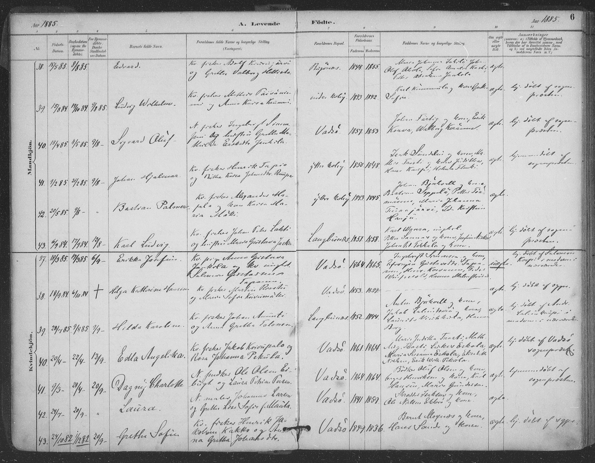 Vadsø sokneprestkontor, SATØ/S-1325/H/Ha/L0006kirke: Parish register (official) no. 6, 1885-1895, p. 6