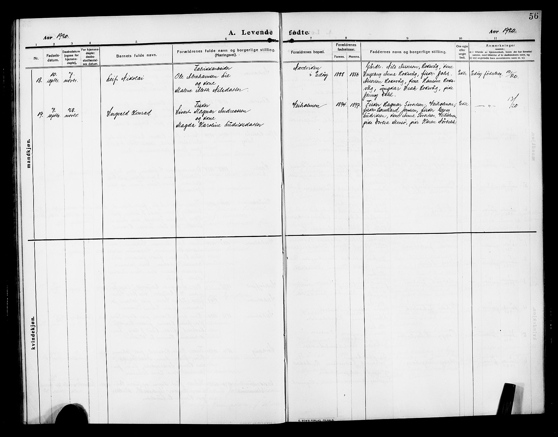 Ministerialprotokoller, klokkerbøker og fødselsregistre - Møre og Romsdal, SAT/A-1454/583/L0956: Parish register (copy) no. 583C01, 1909-1925, p. 56