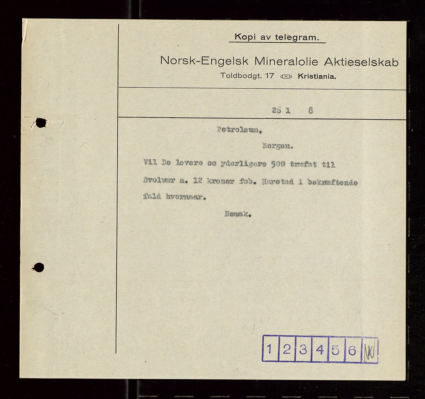 Pa 1521 - A/S Norske Shell, SAST/A-101915/E/Ea/Eaa/L0006: Sjefskorrespondanse, 1918, p. 595