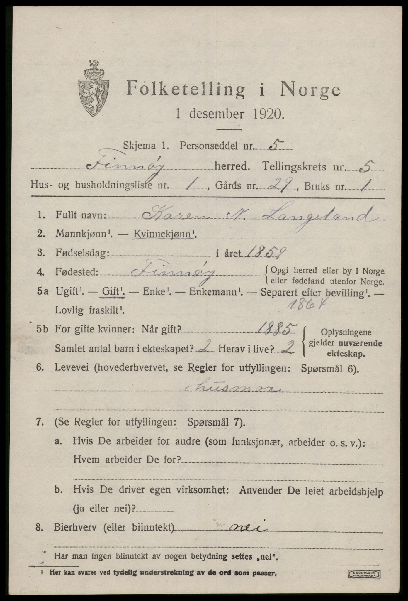 SAST, 1920 census for Finnøy, 1920, p. 2828