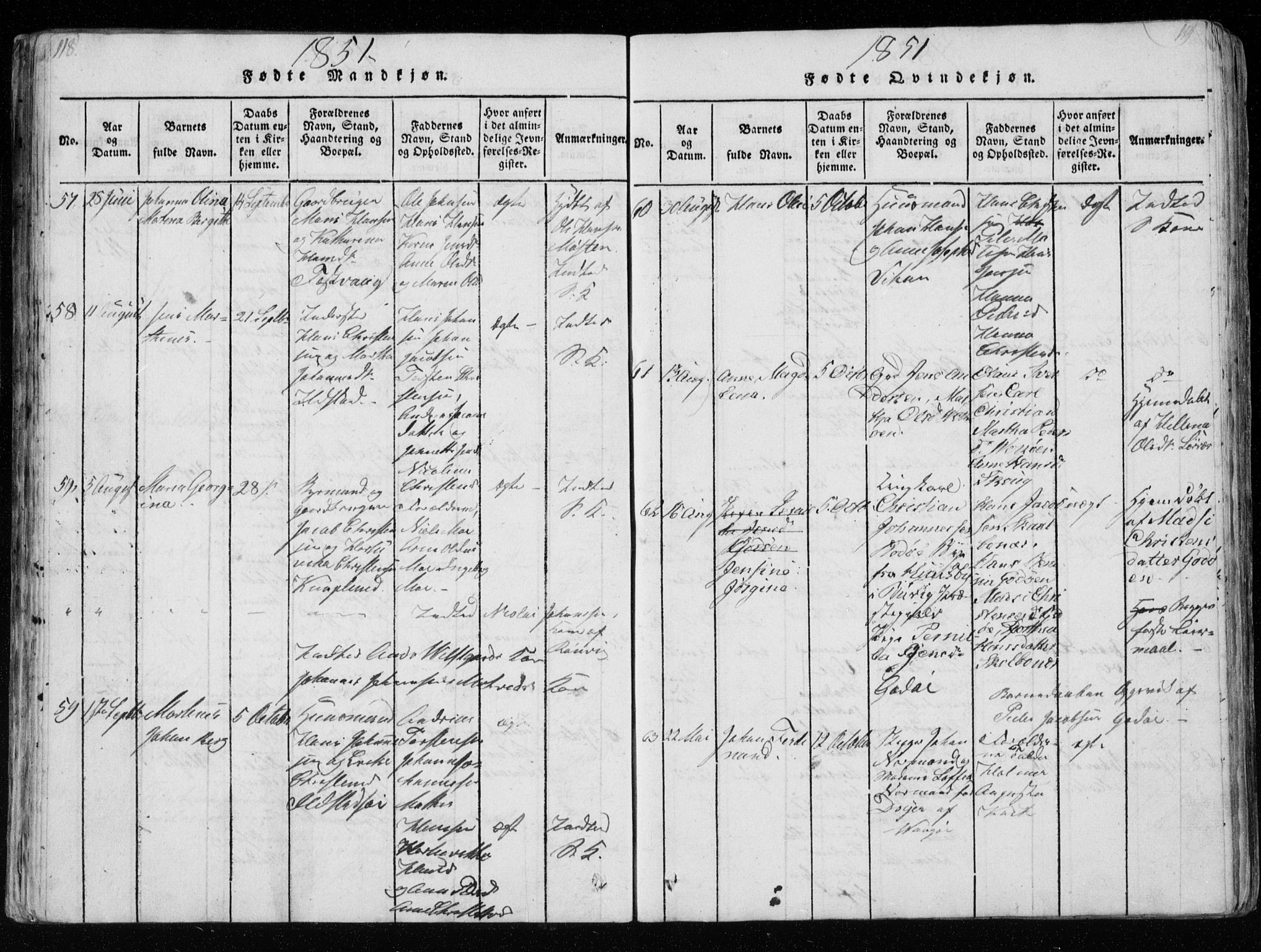 Ministerialprotokoller, klokkerbøker og fødselsregistre - Nordland, AV/SAT-A-1459/801/L0026: Parish register (copy) no. 801C01, 1820-1855, p. 118-119