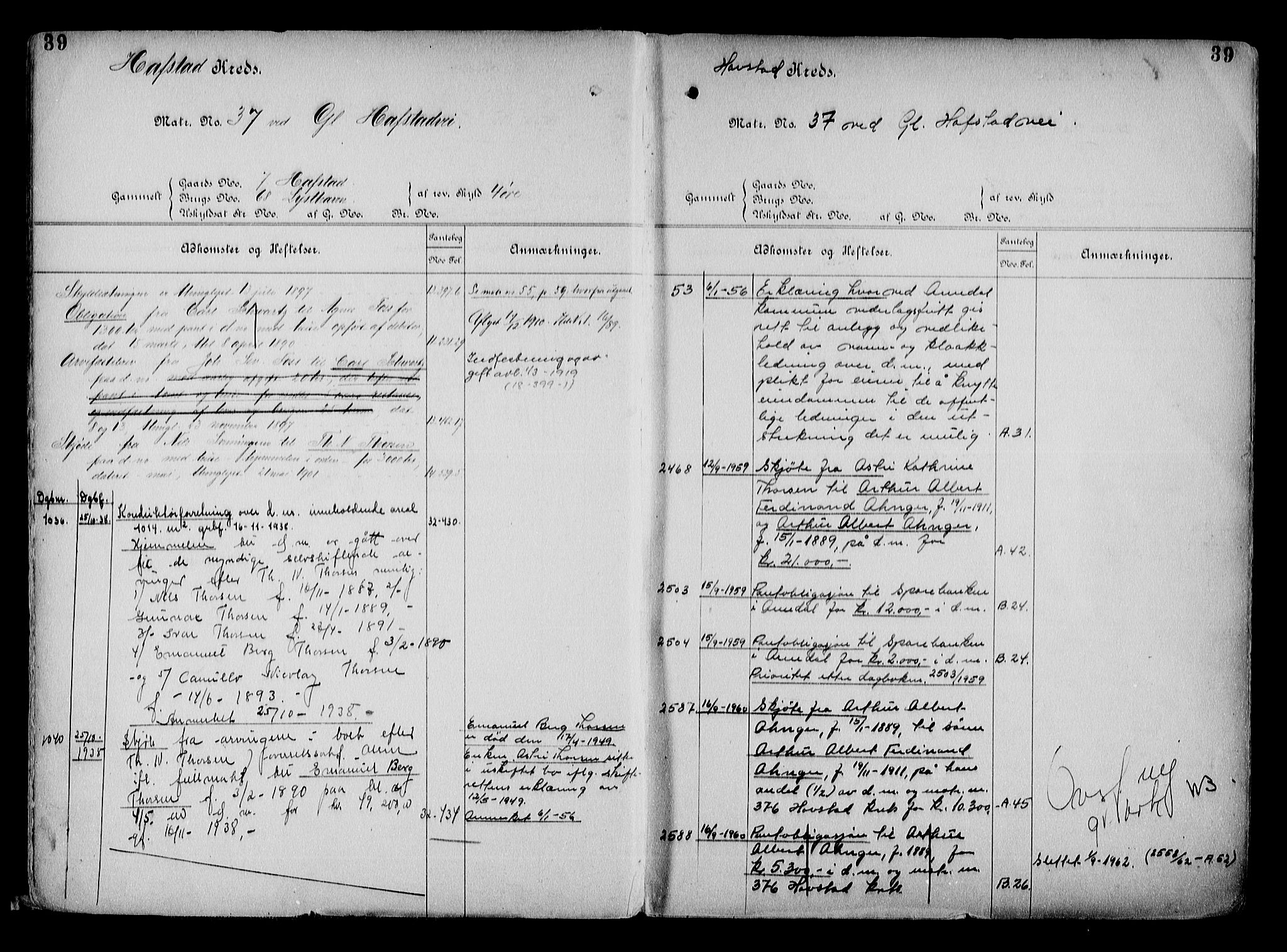 Arendal byfogd, AV/SAK-1222-0001/G/Ga/L0015: Mortgage register no. 13, 1860-1960, p. 39