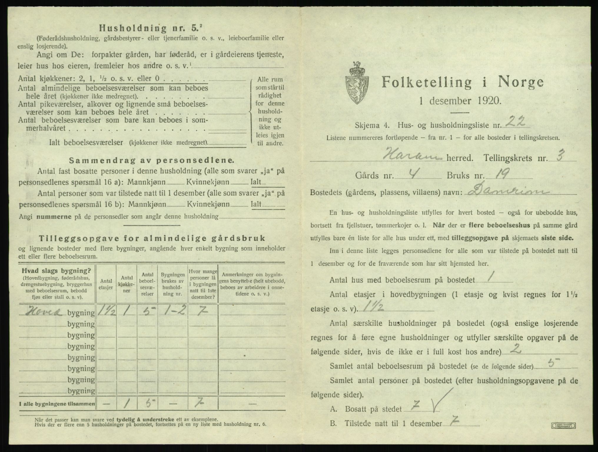 SAT, 1920 census for Haram, 1920, p. 215